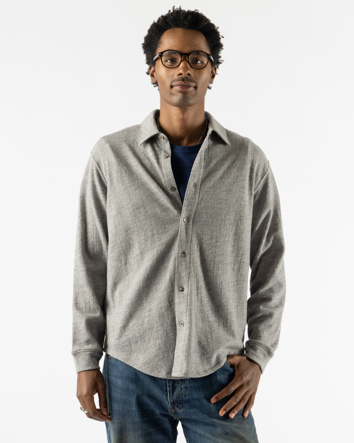 Lady White Co. Crater Wool Button Up in Heather Grey