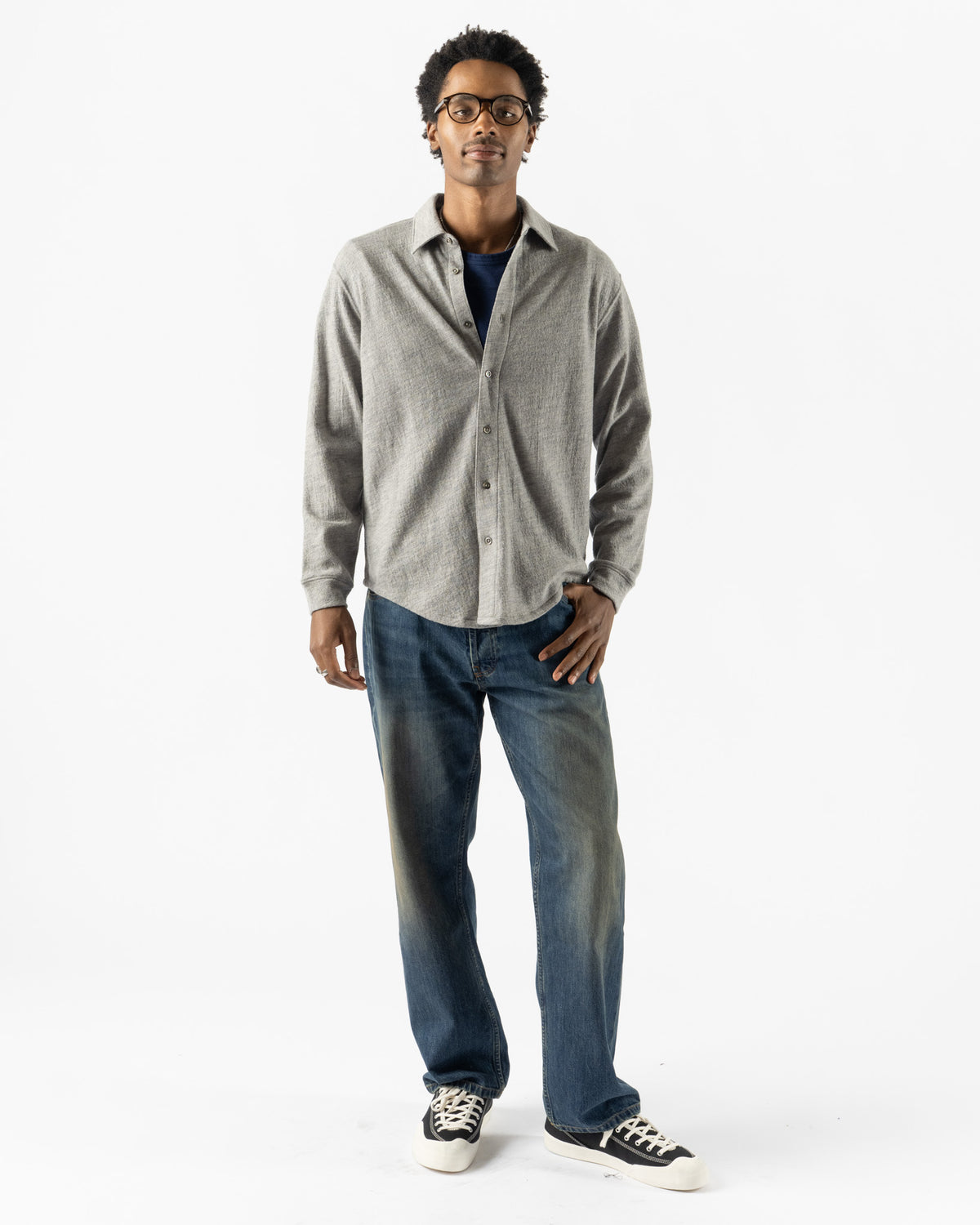 Lady White Co. Crater Wool Button Up in Heather Grey
