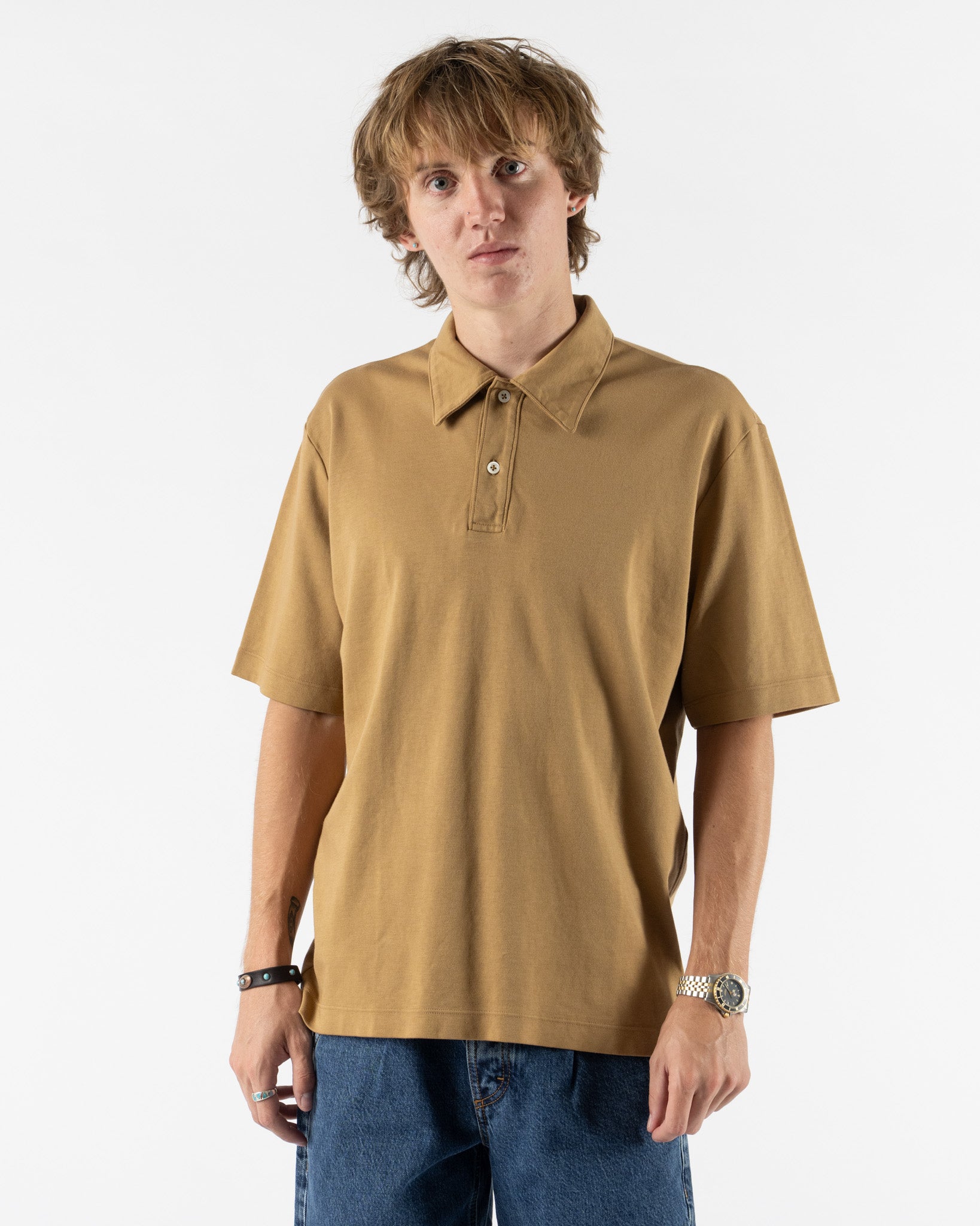 Lady White Co. Interlock Two Button Polo in Cashew