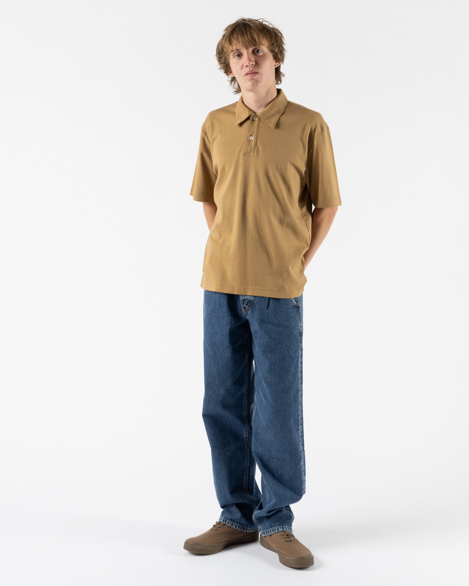 Lady White Co. Interlock Two Button Polo in Cashew