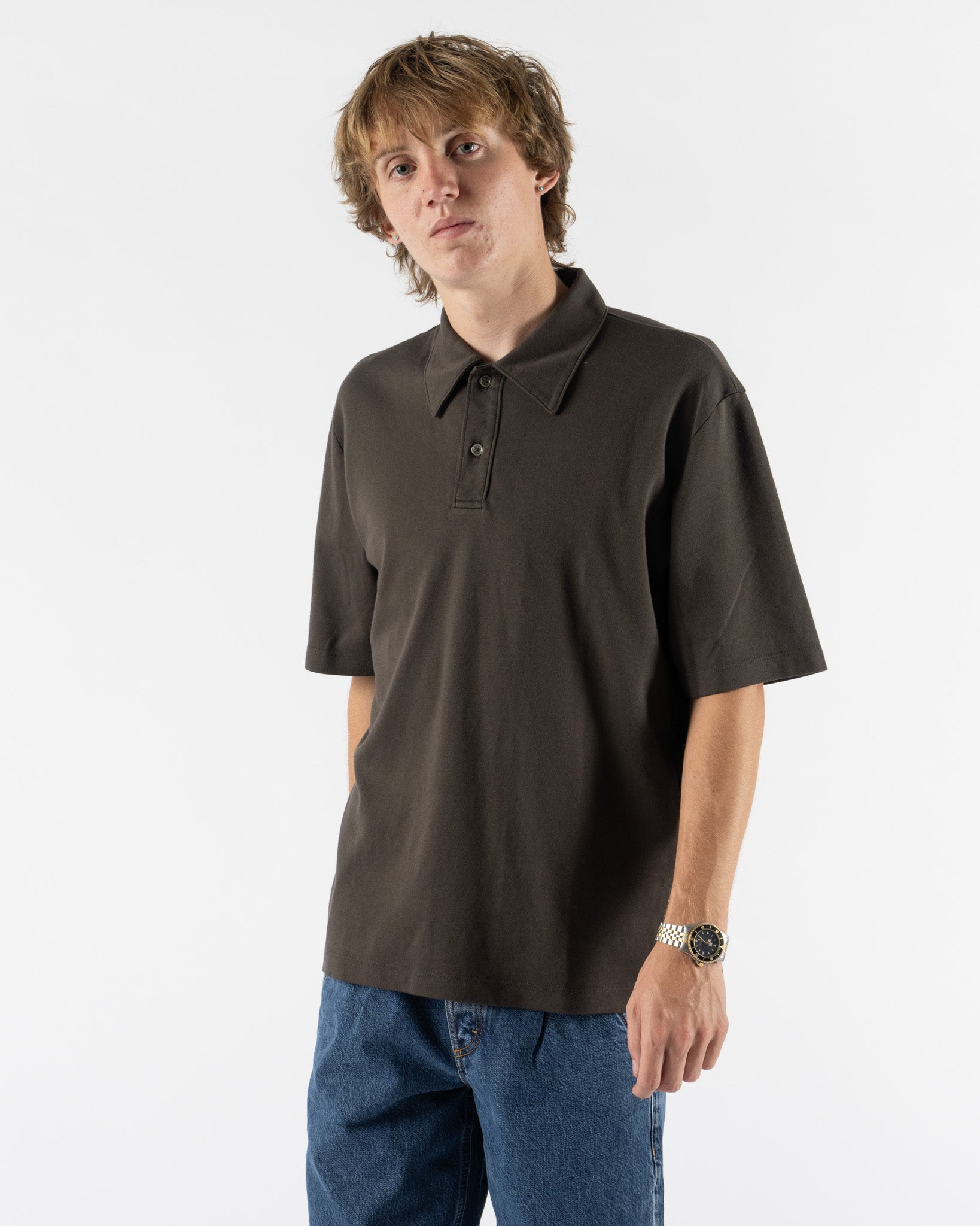 Lady White Co. Interlock Two Button Polo in Flint
