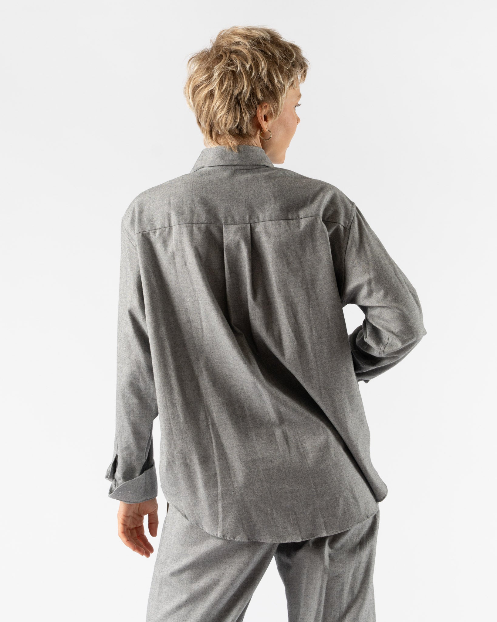 Comme Si La Shirt Classica in Light Grey Herringbone