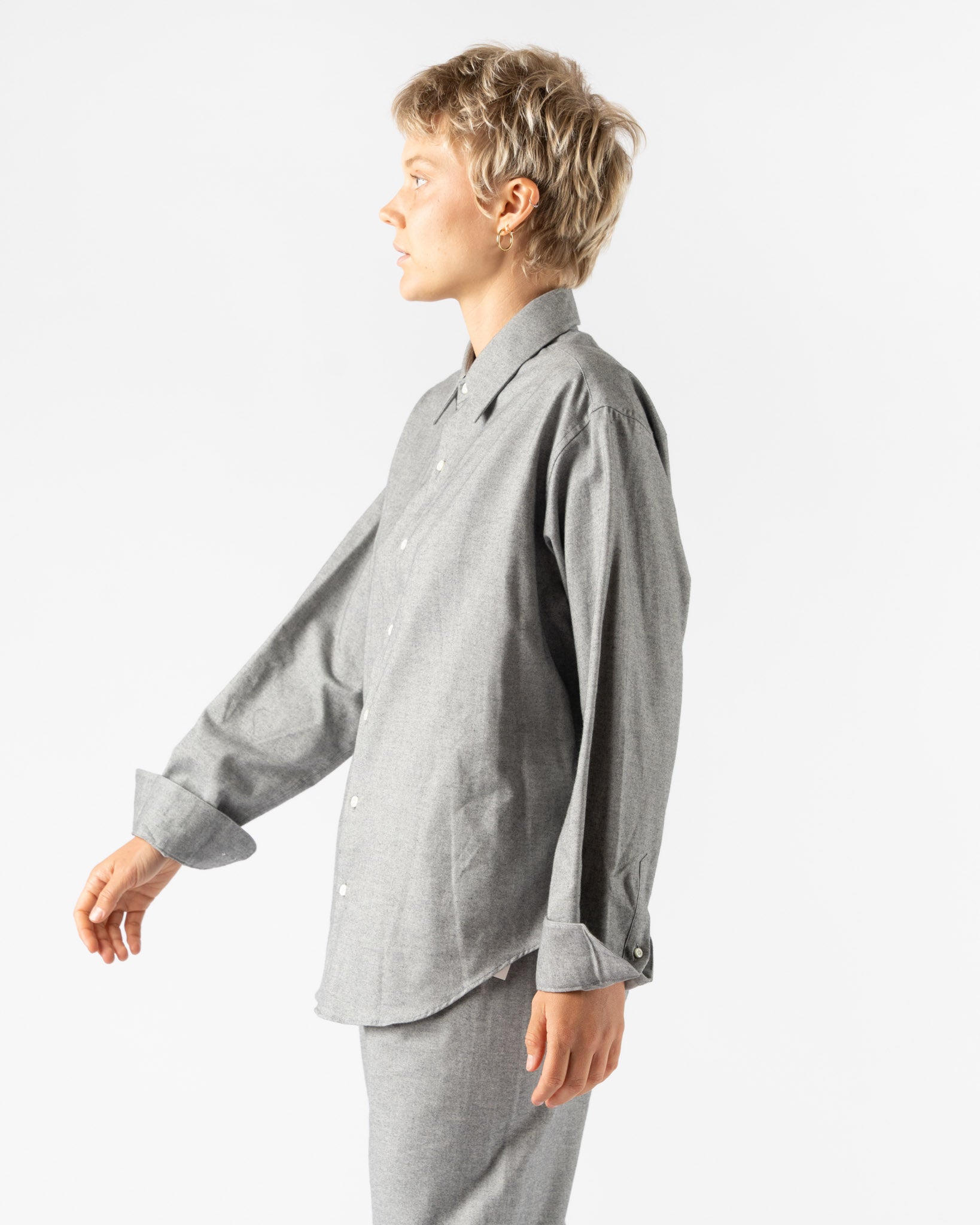 Comme Si La Shirt Classica in Light Grey Herringbone