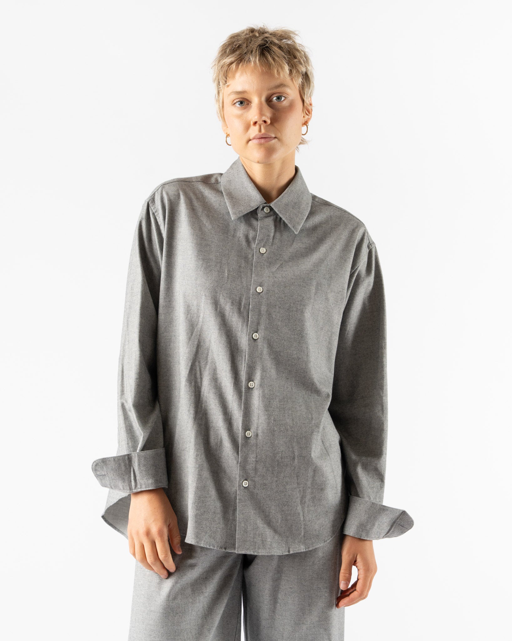 Comme Si La Shirt Classica in Light Grey Herringbone