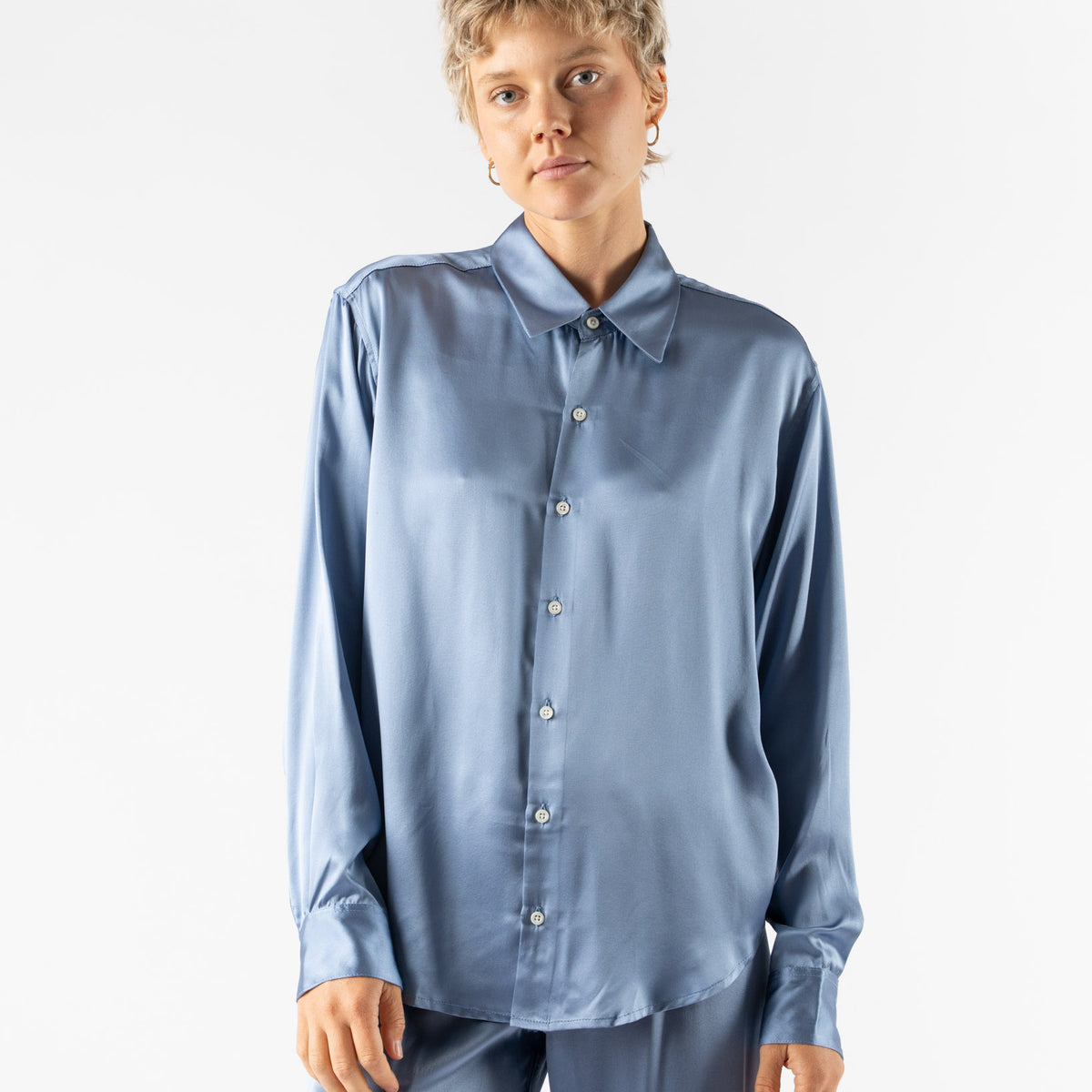 periwinkle blue dress shirt Zac And Rachel Periwinkle Floral Eyelet Puffed Sleeve Shirt - Periwinkle