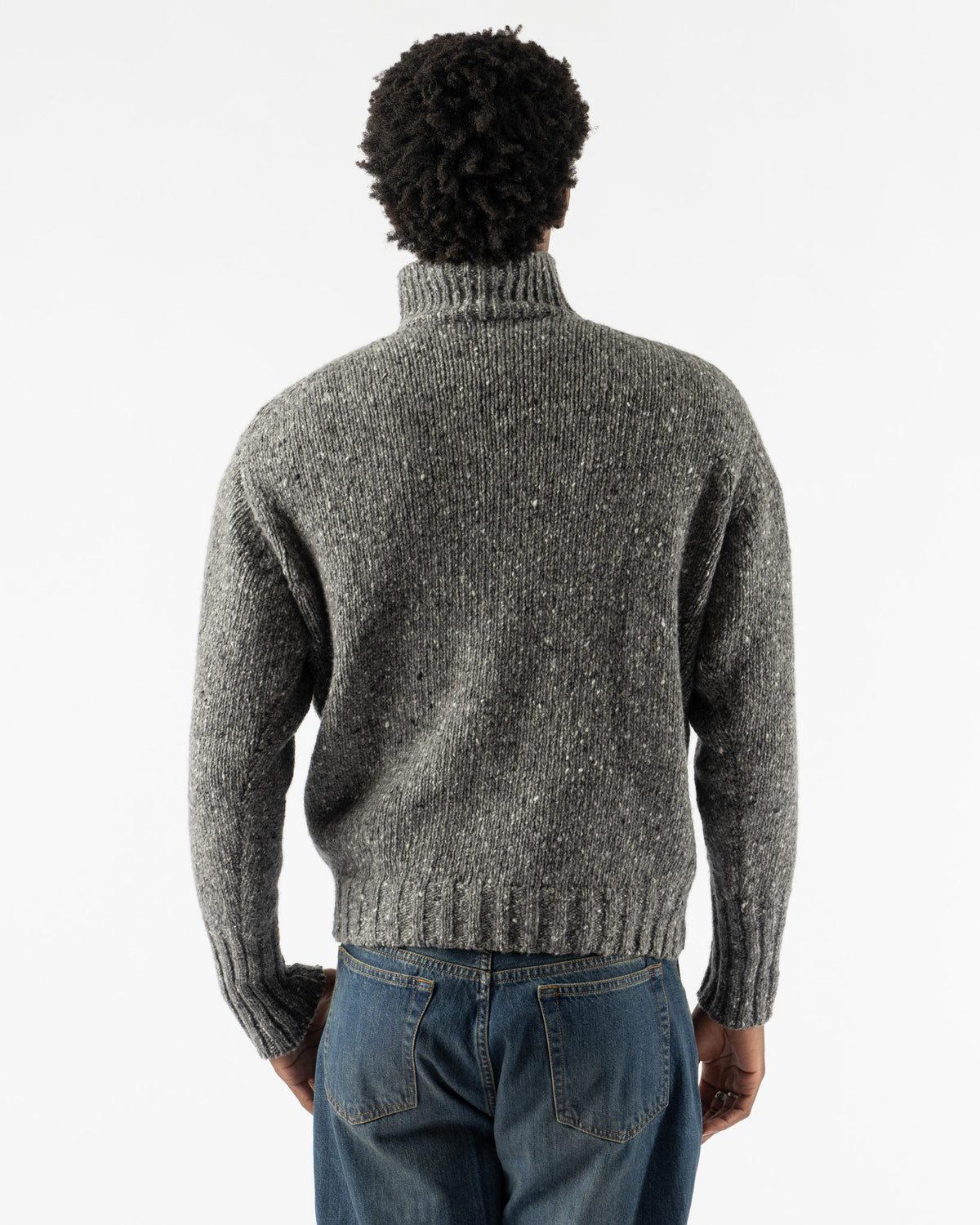 Auralee Low-Gauge Homespun Tweed Knit Zip Turtle Swaeter in Top Charcoal