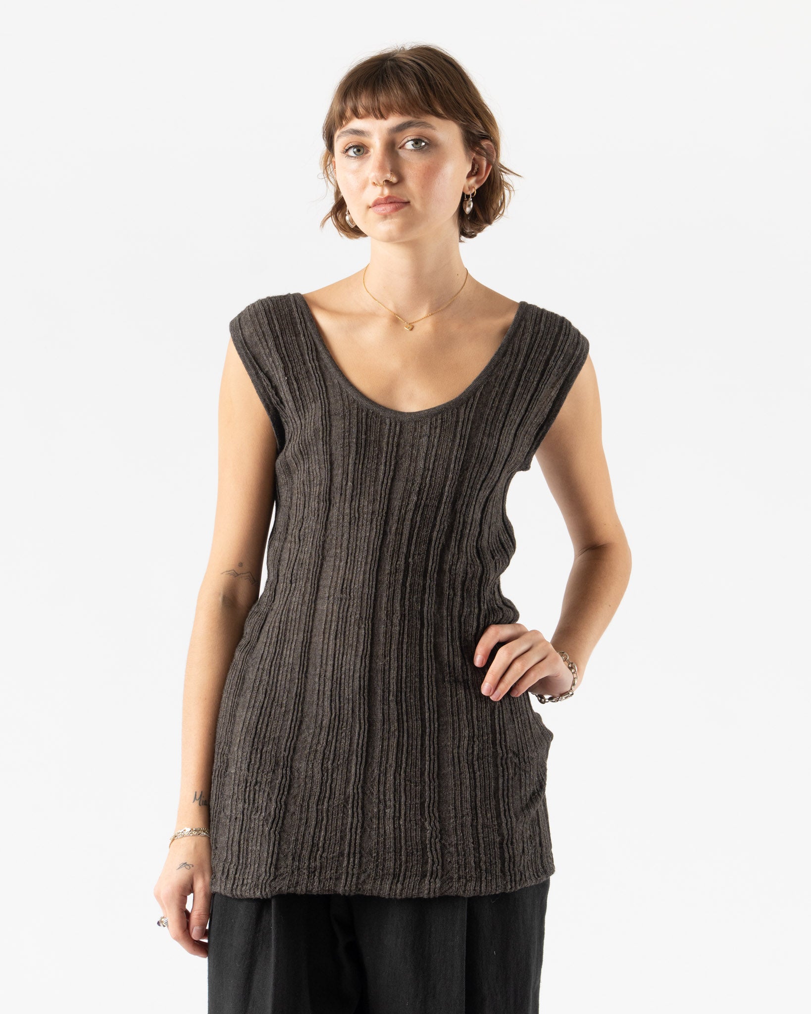 Lauren Manoogian Plisse Tank in Blackened