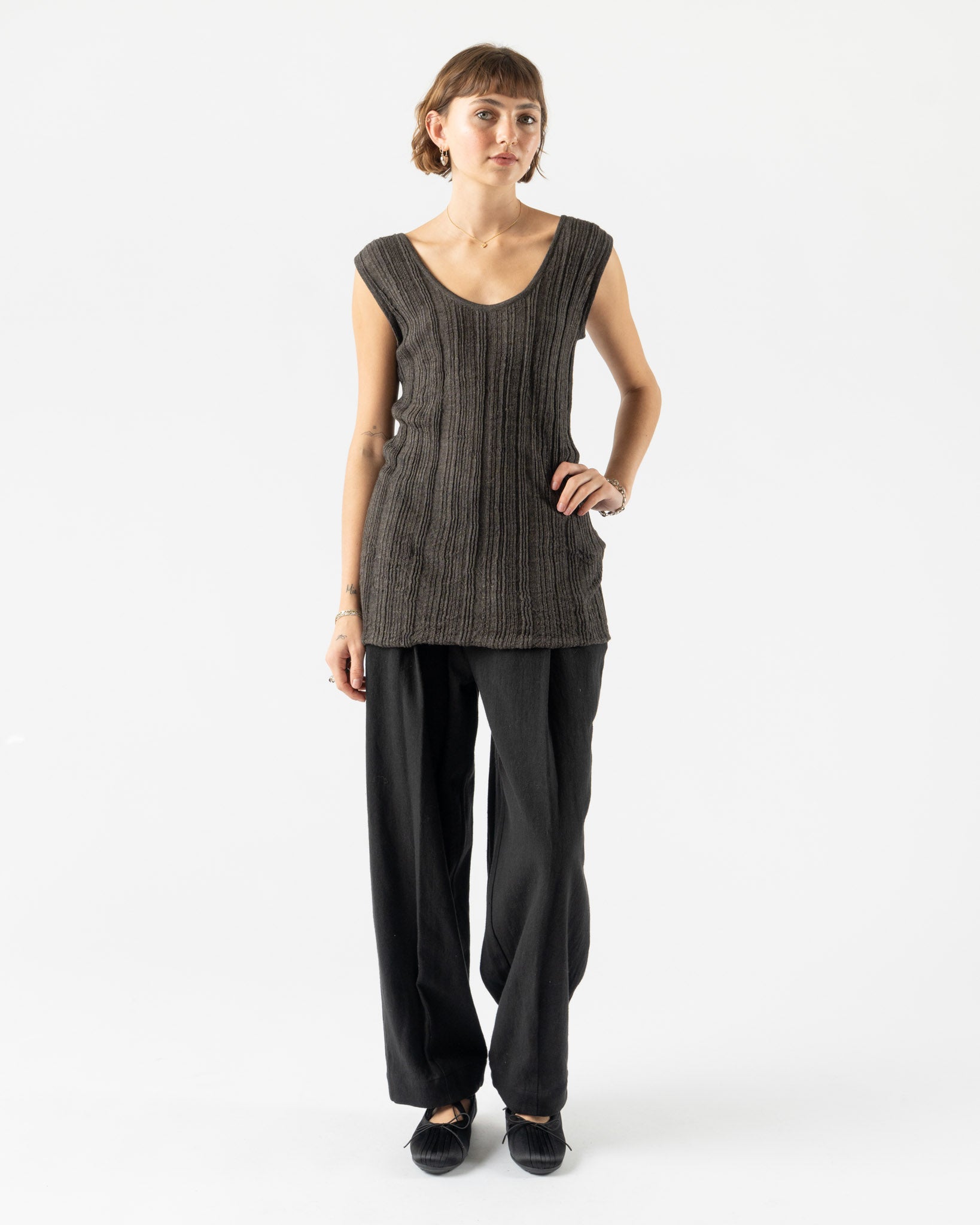 Lauren Manoogian Plisse Tank in Blackened