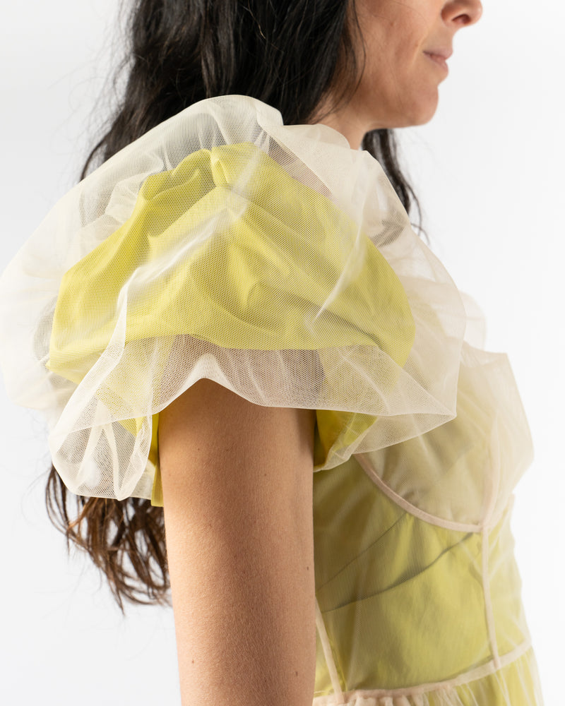 Simone Rocha Layered Balconette Bust Detail Dress in Matcha/Nude Tulle Trapped Paper