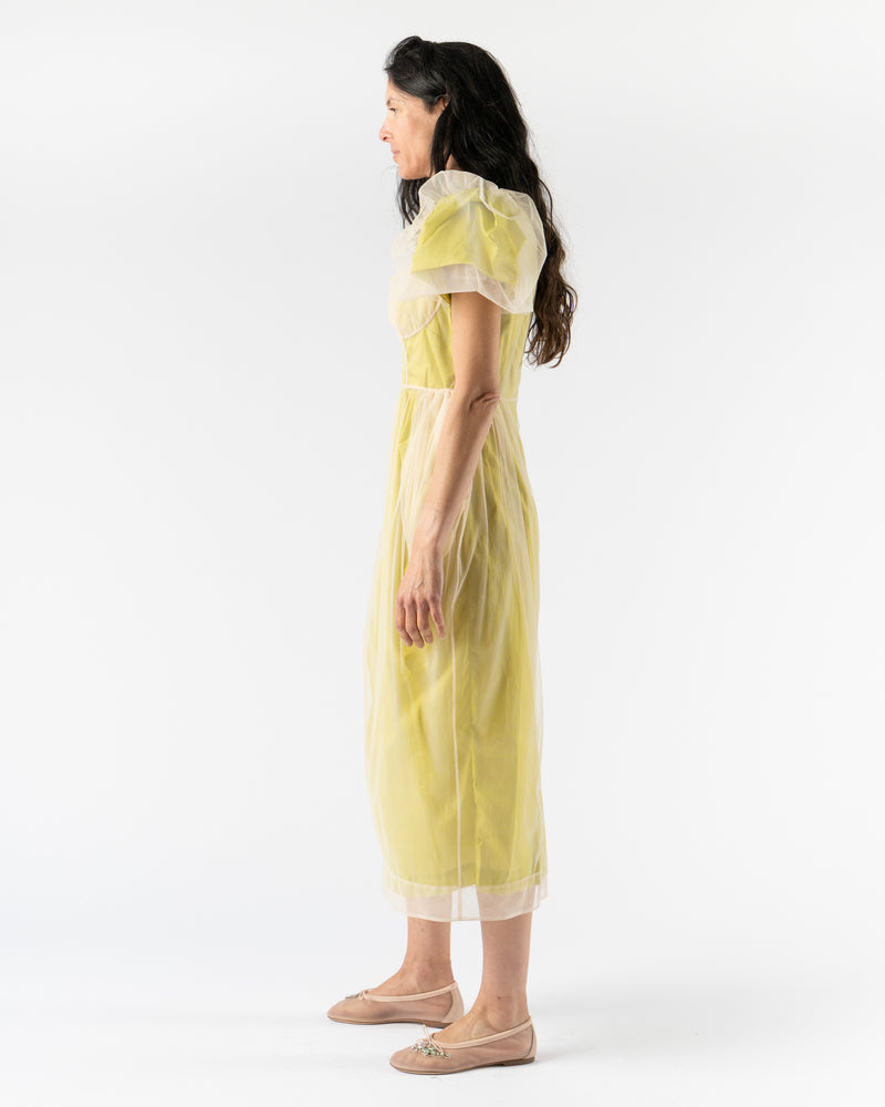 Simone Rocha Layered Balconette Bust Detail Dress in Matcha/Nude Tulle Trapped Paper
