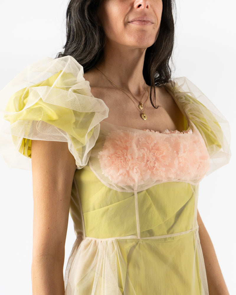 Simone Rocha Layered Balconette Bust Detail Dress w/ Carnation in Matcha/Nude Tulle Trapped Paper
