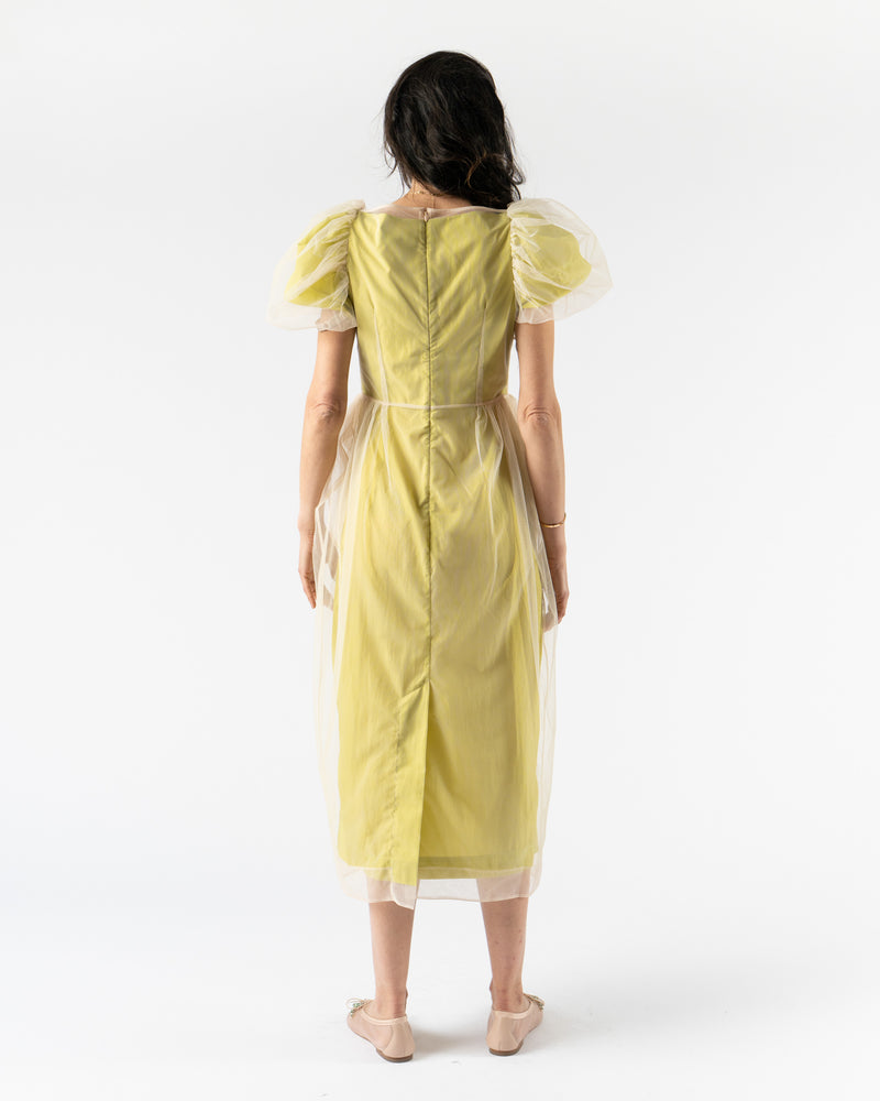 Simone Rocha Layered Balconette Bust Detail Dress w/ Carnation in Matcha/Nude Tulle Trapped Paper