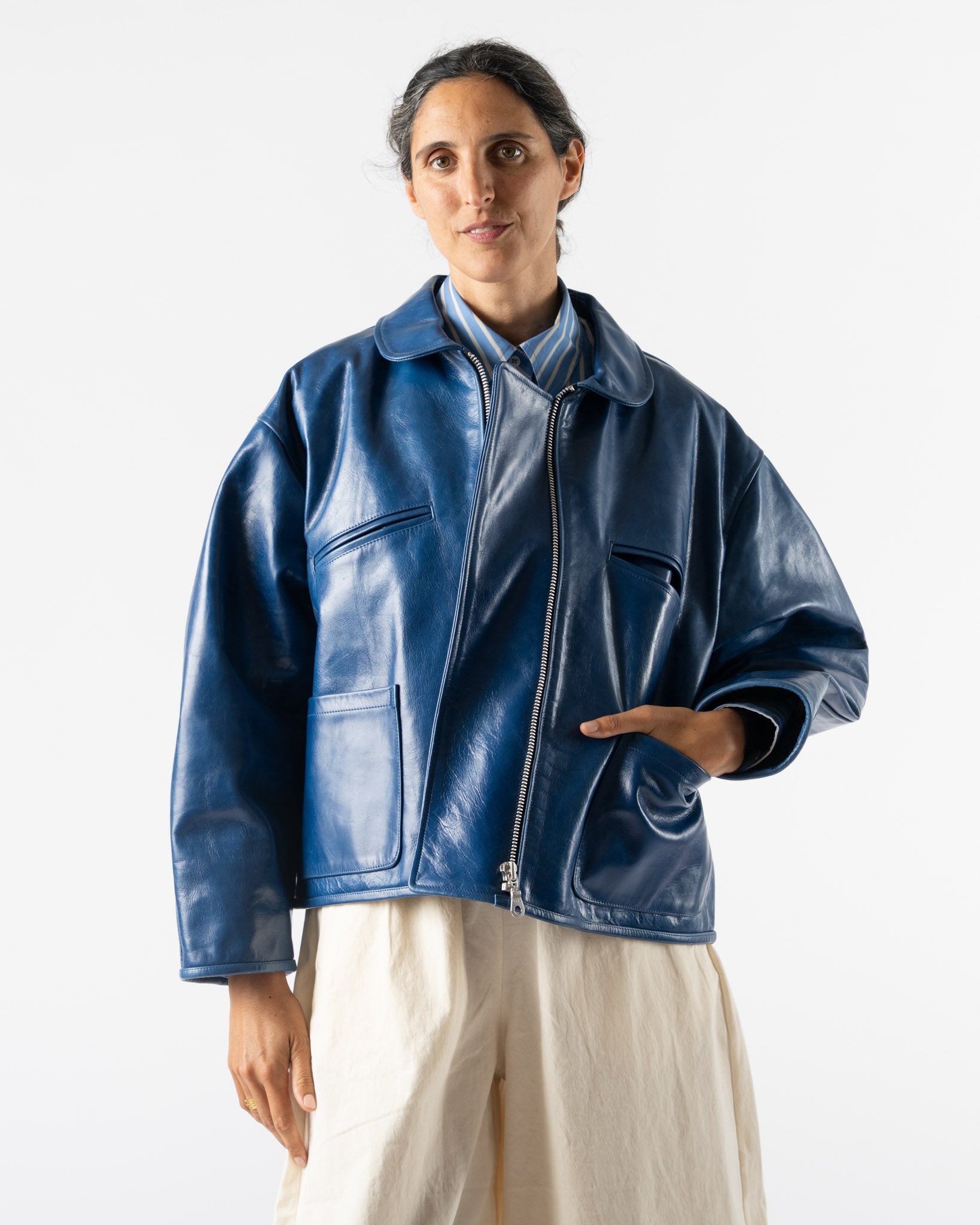 Cawley Leather Flying Jacket in Canada Blue