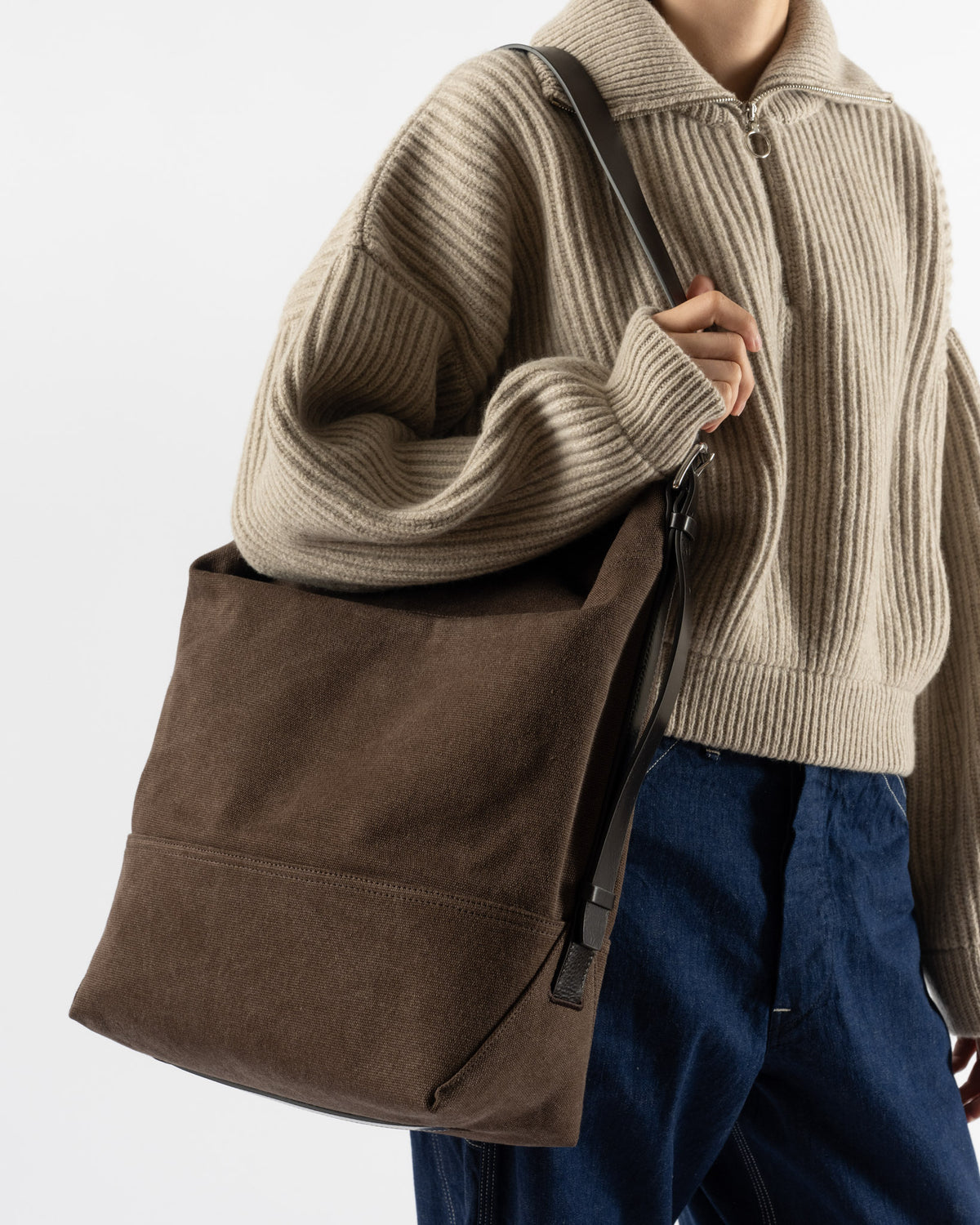 Lemaire Belted Tote Bag in Dark Chocolate