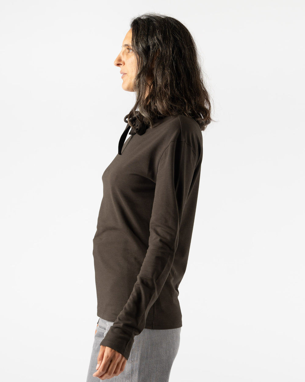Lemaire Long Sleeve Foulard Top in Dark Espresso Curated at Jake and Jones