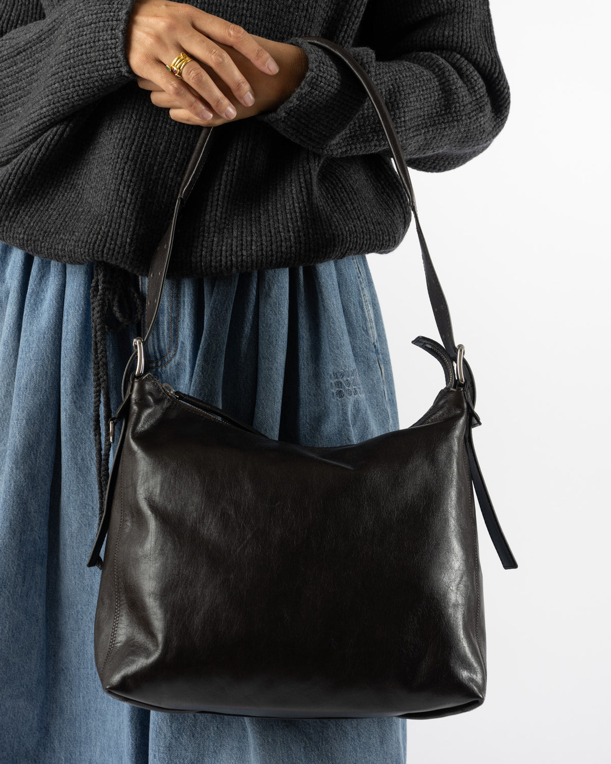 Lemaire Small Belted Hobo Bag in Dark Chocolate