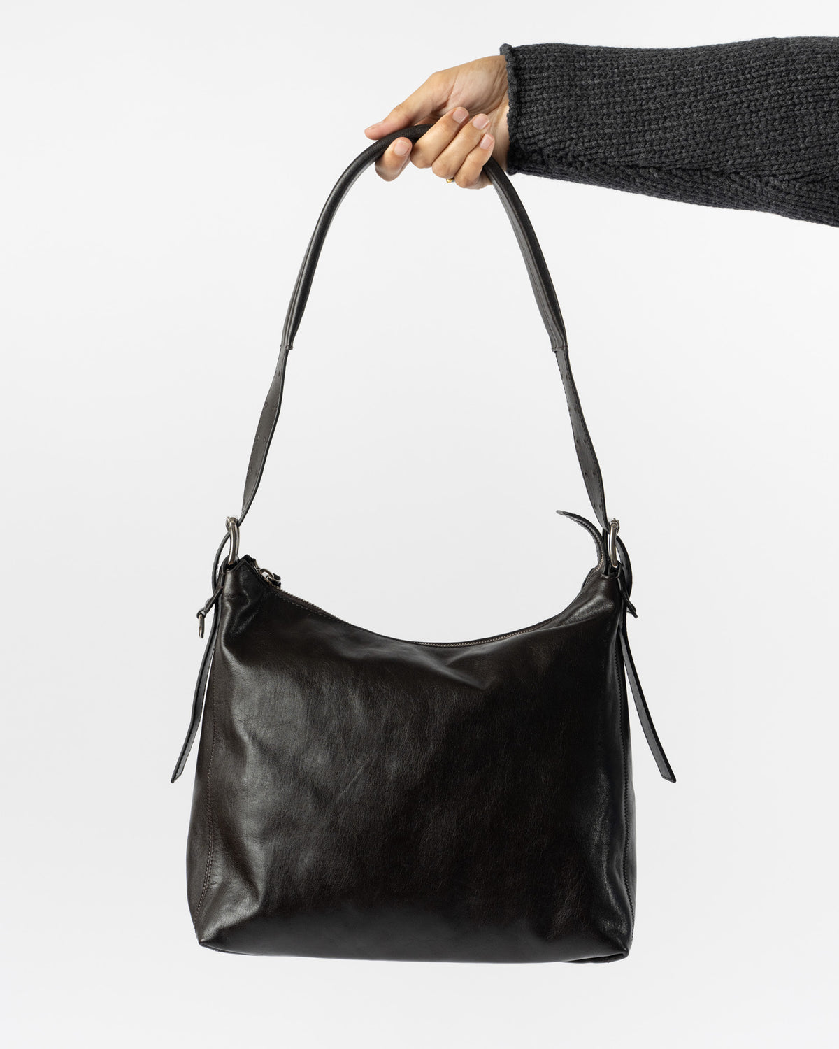 Lemaire Small Belted Hobo Bag in Dark Chocolate