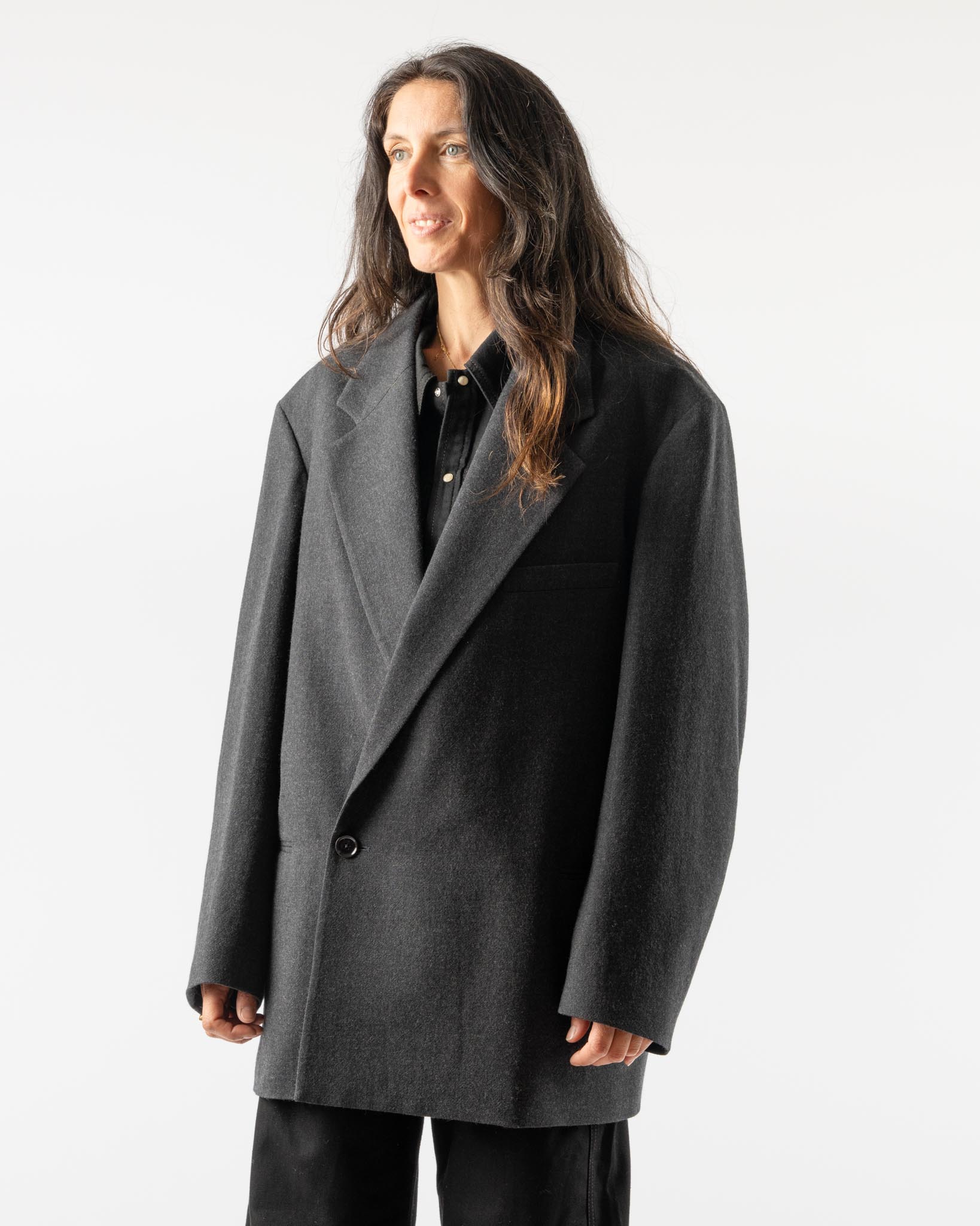 Lemaire-Short-Maxi-DB-Coat-in-Anthracite-Grey-Santa-Barbara-Boutique-Jake-and-Jones-Sustainable-Fashion