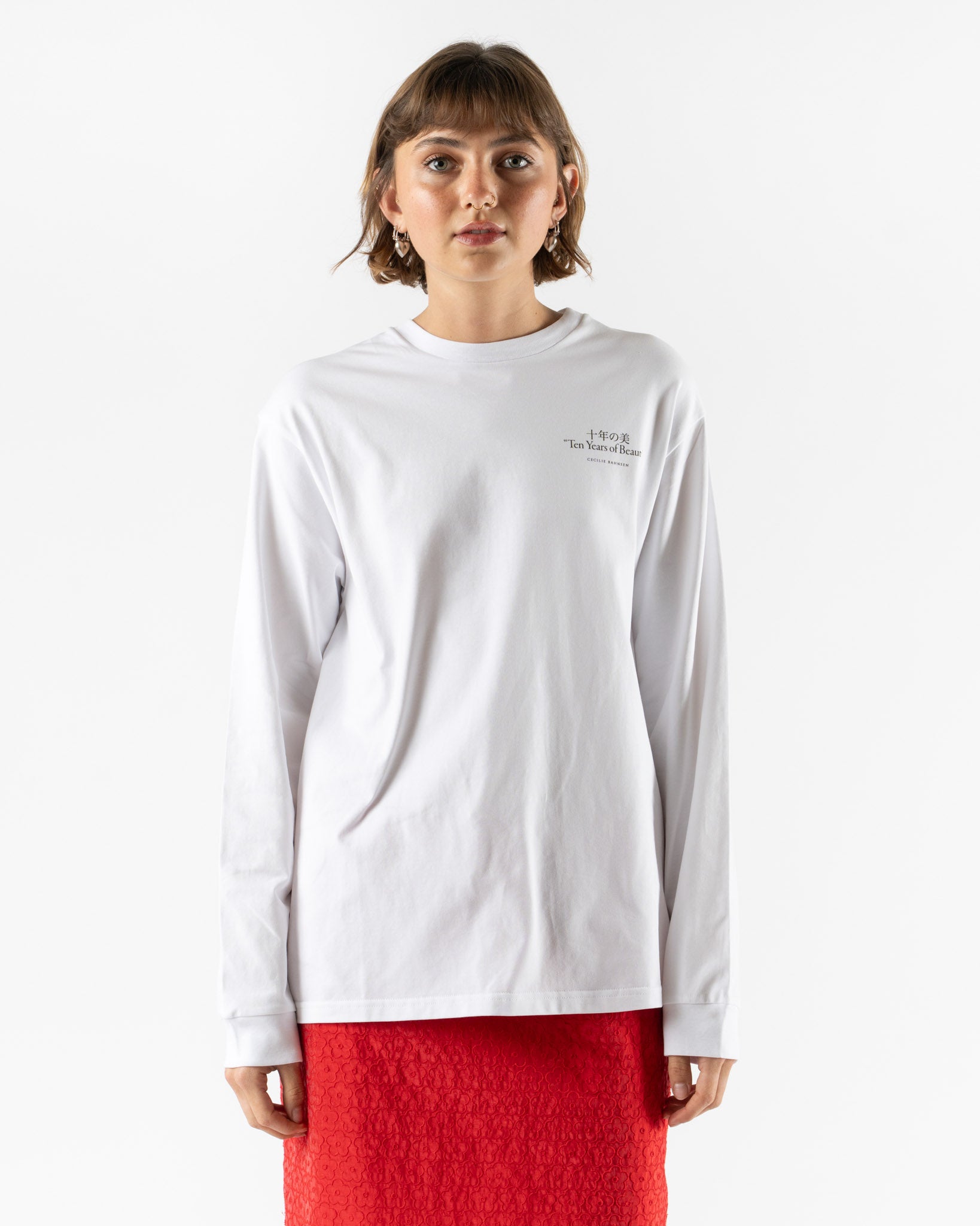 Cecilie Bahnsen Lily T-Shirt White/Red Printed Jersey