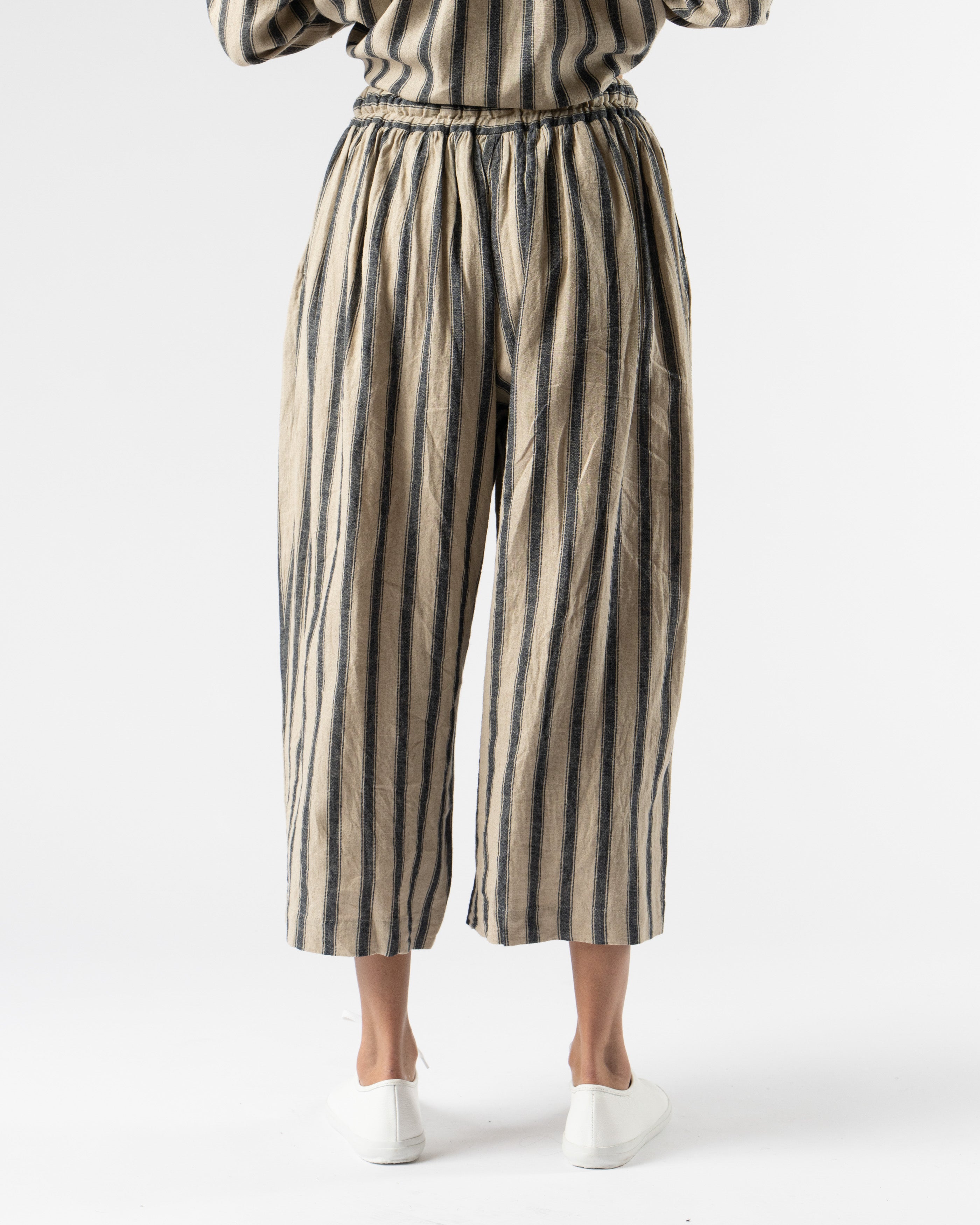 Ichi Antiquités Linen Check Stripe Pants in Natural/Indigo