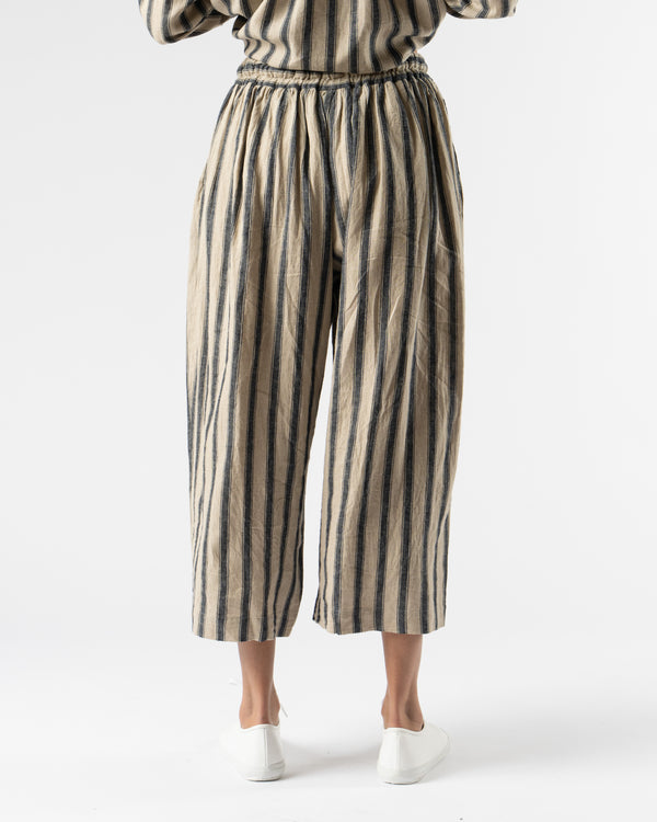 Ichi Antiquités Linen Check Stripe Pants in Natural/Indigo