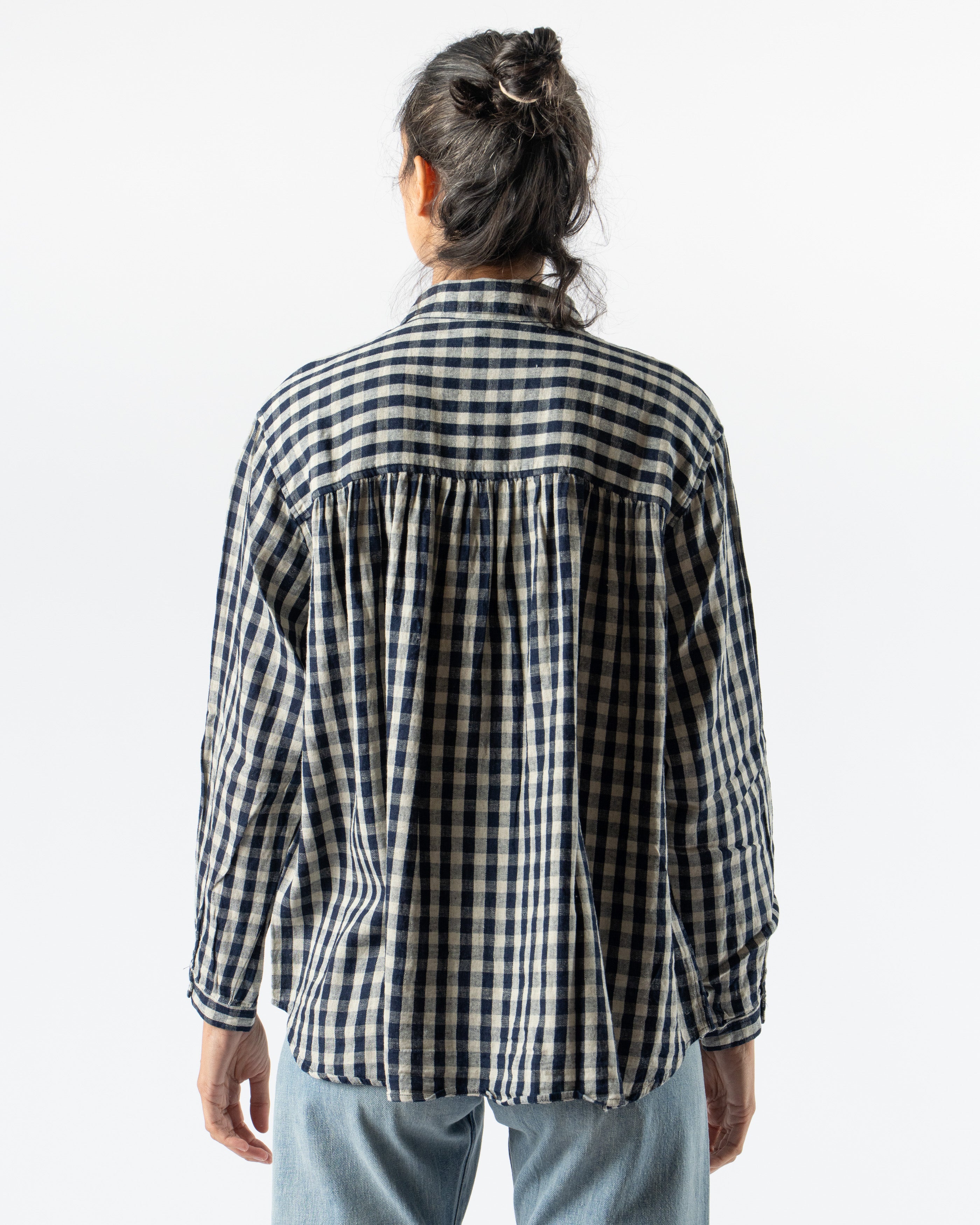 Ichi Antiquités Linen Gingham Check Shirt in Indigo/Natural