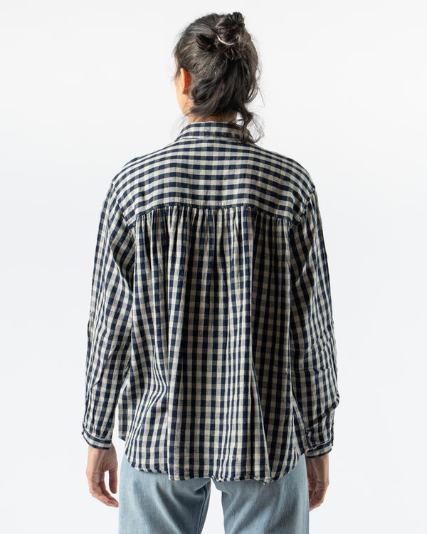 Ichi Antiquités Linen Gingham Check Shirt in Indigo/Natural