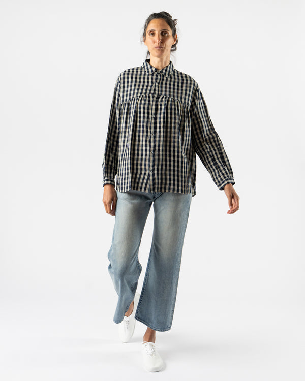 Ichi Antiquités Linen Gingham Check Shirt in Indigo/Natural