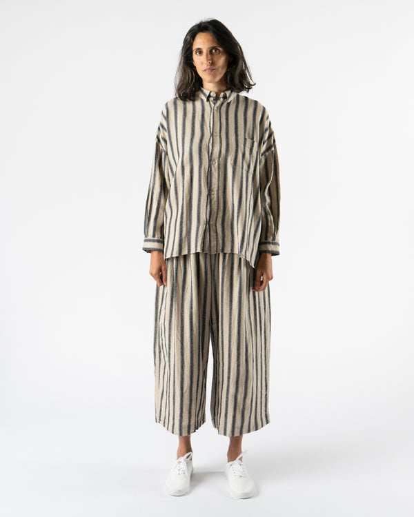 Ichi Antiquités Linen Gingham Check Stripe Shirt in Natural/Indigo