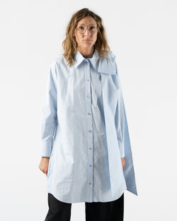 Simone Rocha Long Shoulder Bow Masculine Button Placket Shirt in Blue/Brown