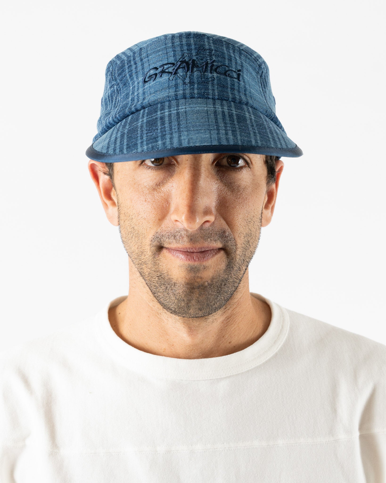 Gramicci Long Bill Cap in Indigo Checkered Plaid Curated at Jake