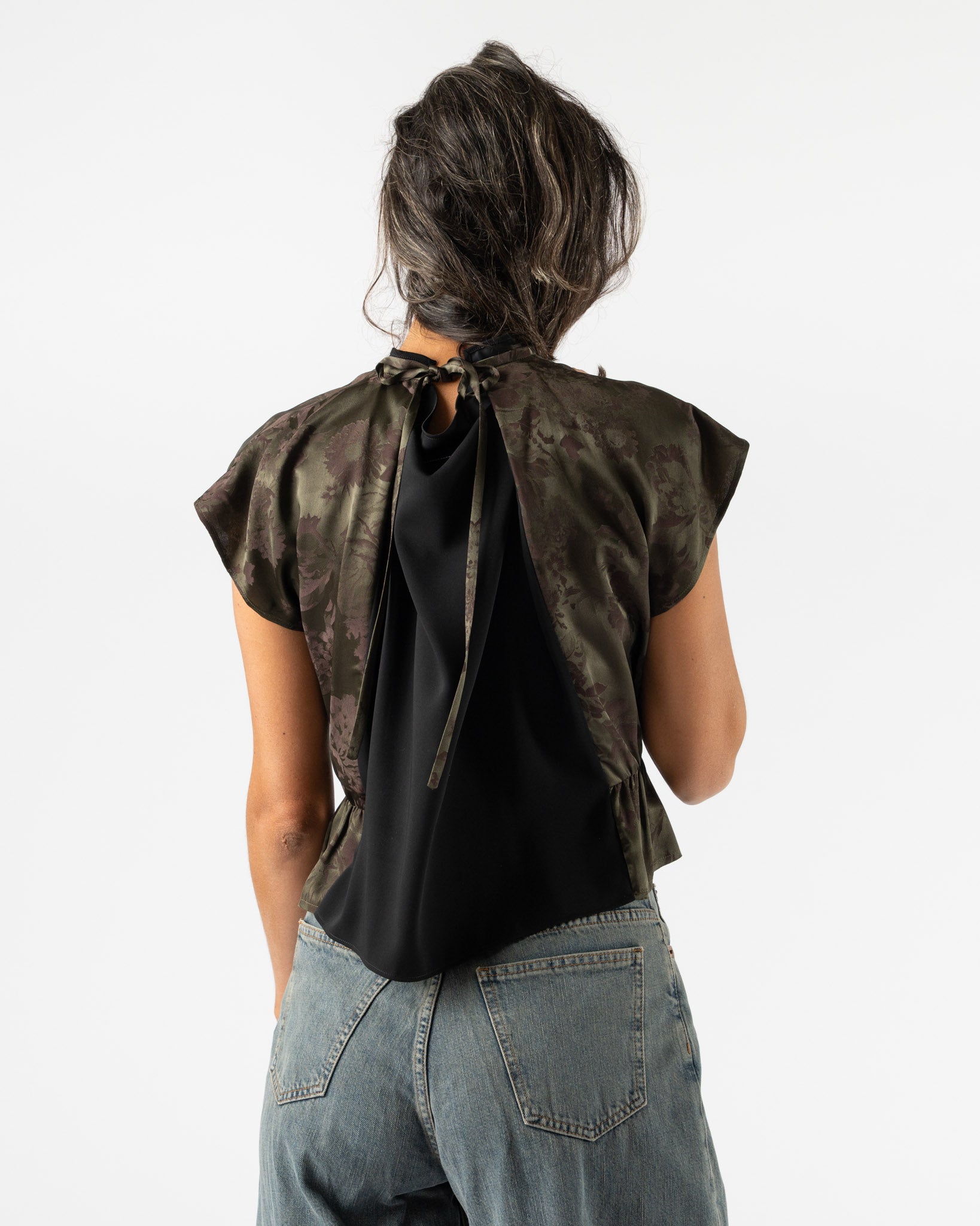 MM6 Maison Margiela Short-sleeved Top in Khaki Burgundy/Black