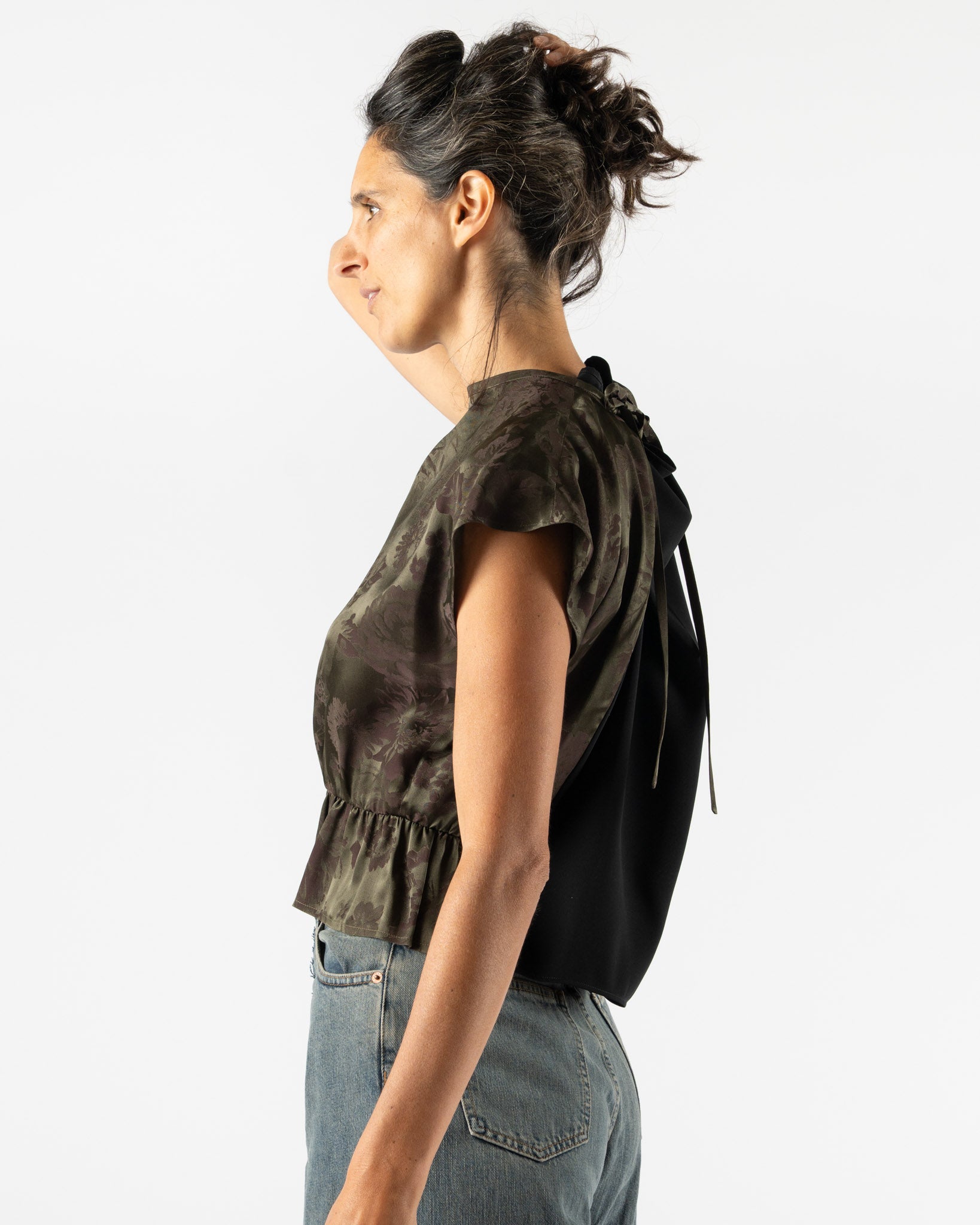 MM6 Maison Margiela Short-sleeved Top in Khaki Burgundy/Black