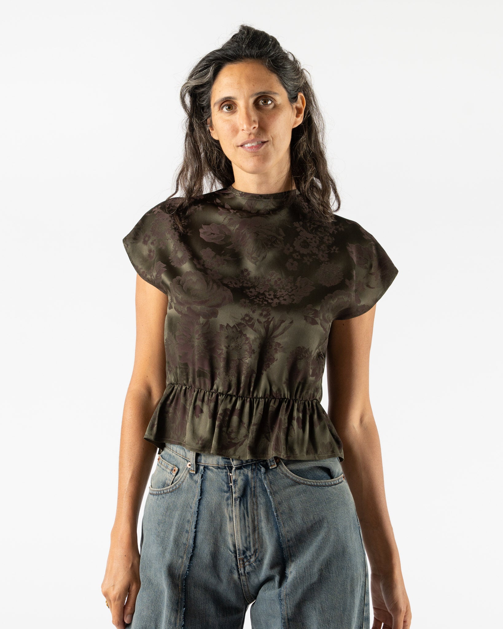 MM6 Maison Margiela Short-sleeved Top in Khaki Burgundy/Black