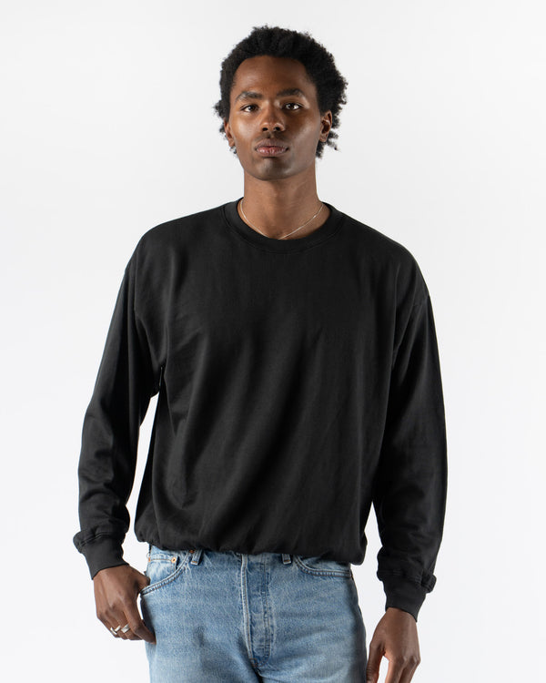 Auralee Mens Elastic High Gauge Sweat Half Sleeved Pullover in Ink Black