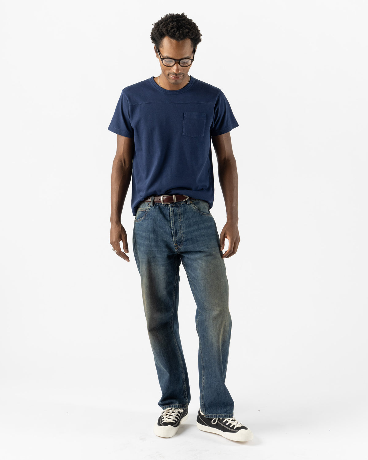 Carter Young Garment Dyed Football Tee in Navy Overdye