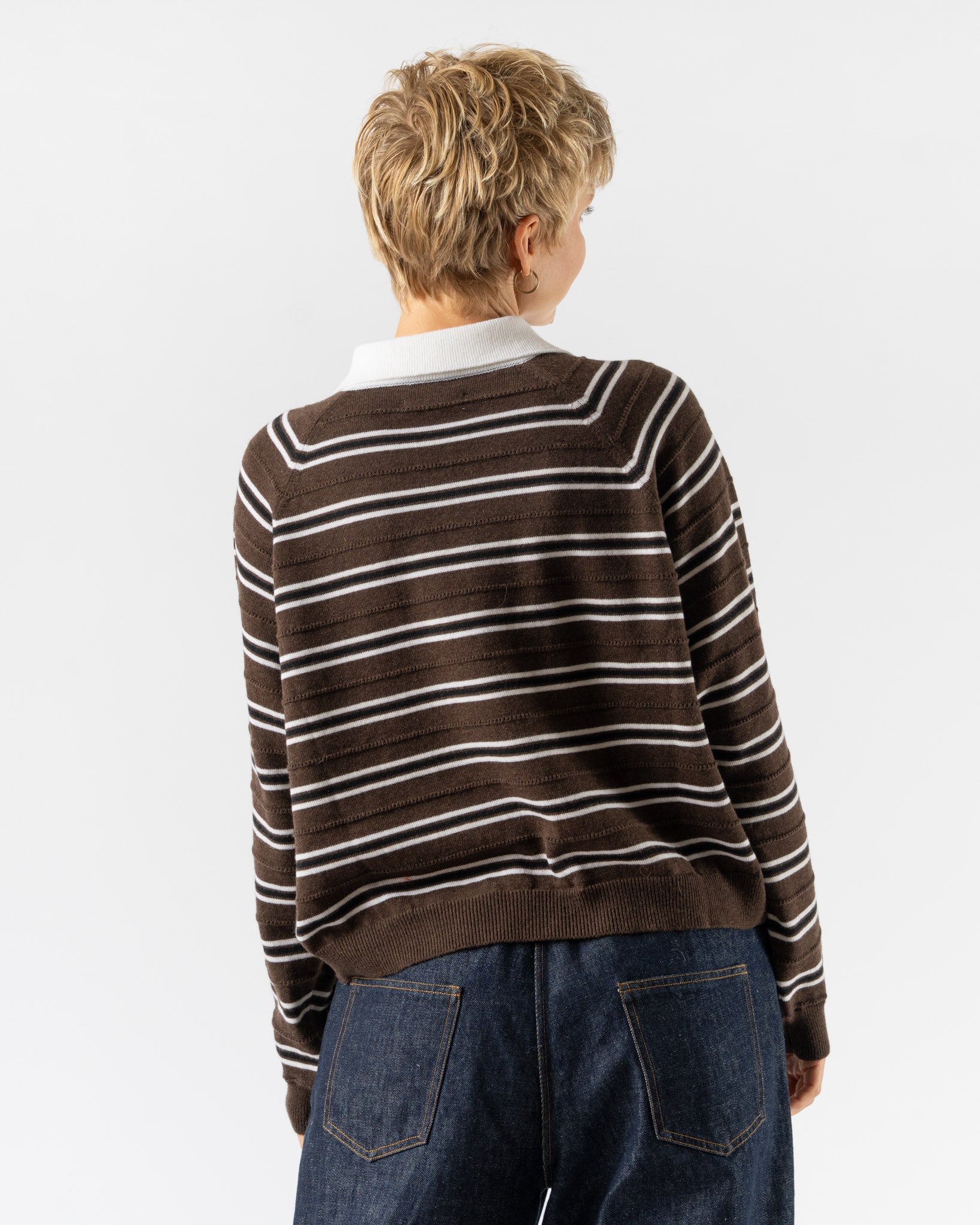 Cordera Merino Wool Striped Polo in Brown