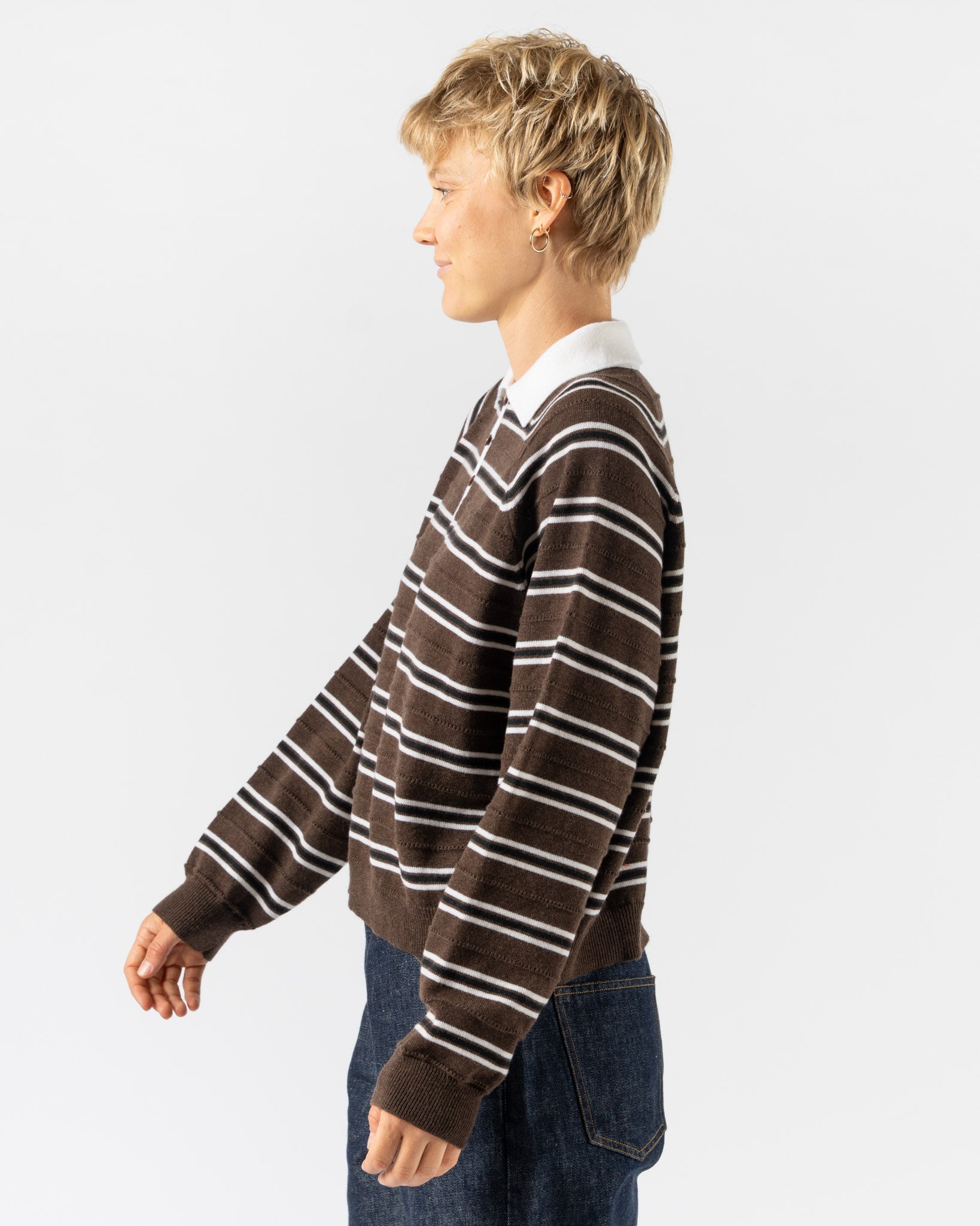 Cordera Merino Wool Striped Polo in Brown