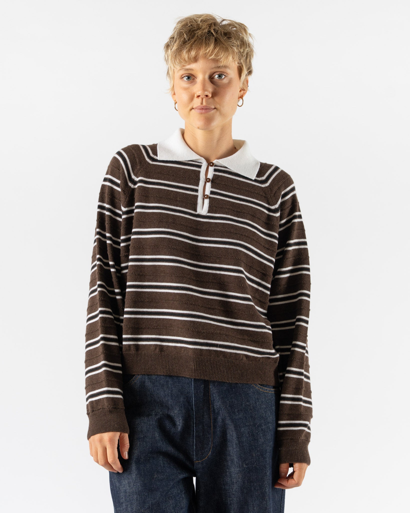 Cordera Merino Wool Striped Polo in Brown