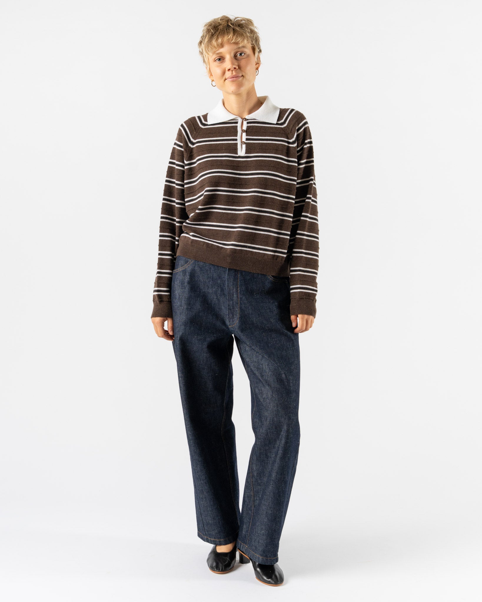 Cordera Merino Wool Striped Polo in Brown