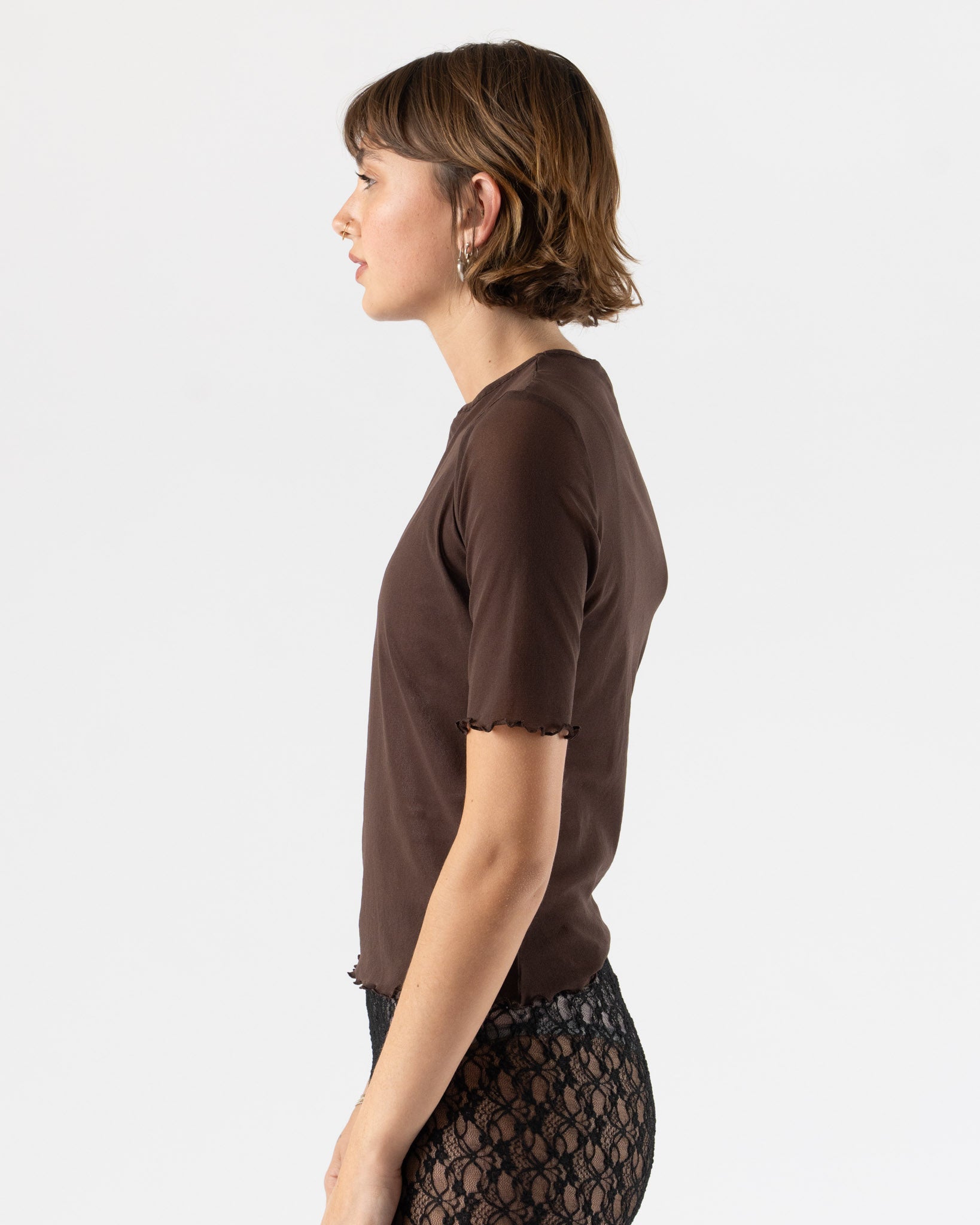 Simone Wild Mesh Tess Tee in Brown