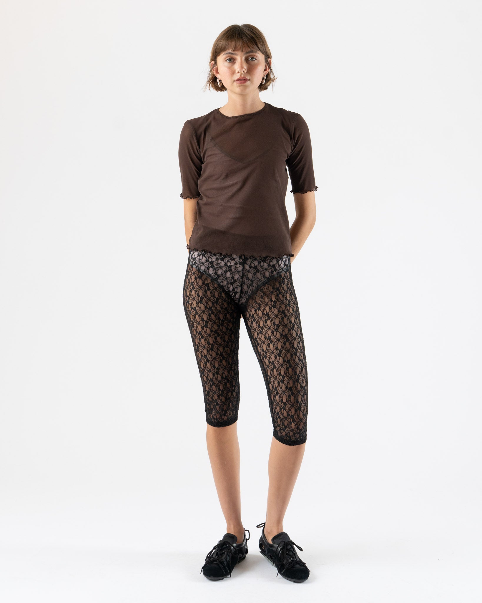 Simone Wild Mesh Tess Tee in Brown