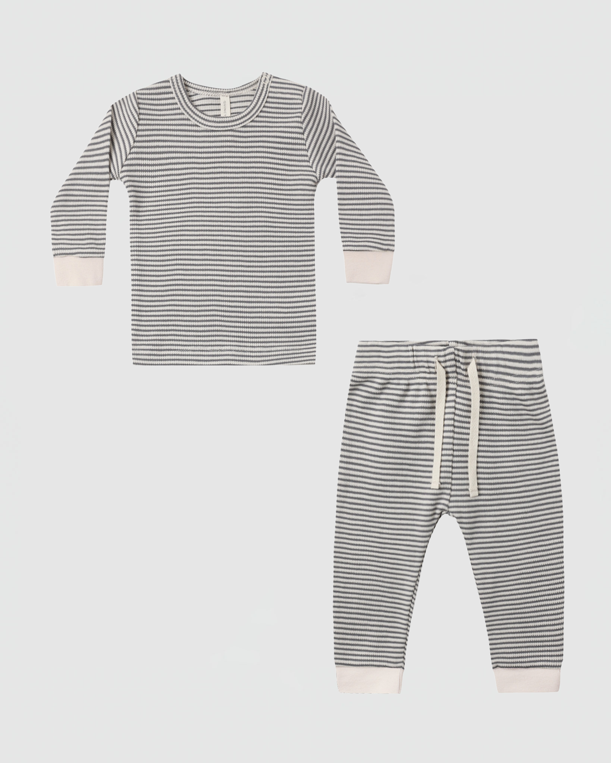 Quincy Mae Waffle Top and Pant Set in Midnight Microstripe