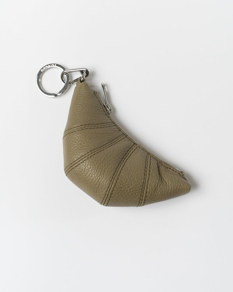 Lemaire Mini Croissant Key Ring in Dusty Khaki – compact leather keychain accessory with curved design