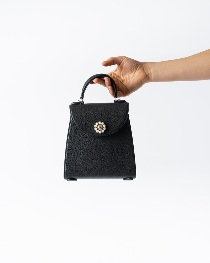 Simone Rocha Mini Valentine Bag w/ Pearl Bow Strap in Black/Pearl