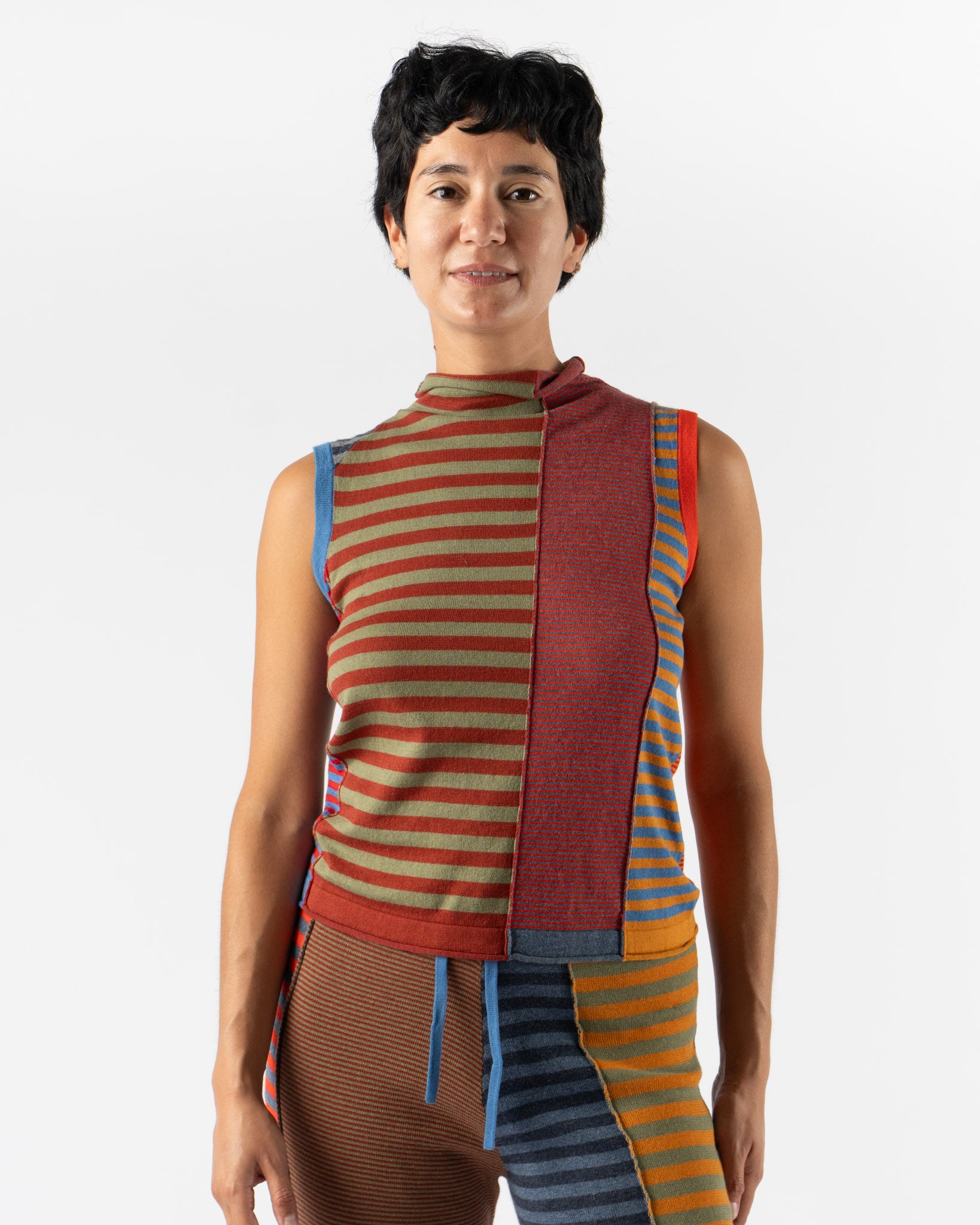 YanYan Mismatch Stripe Mockneck Tank in Red Multi