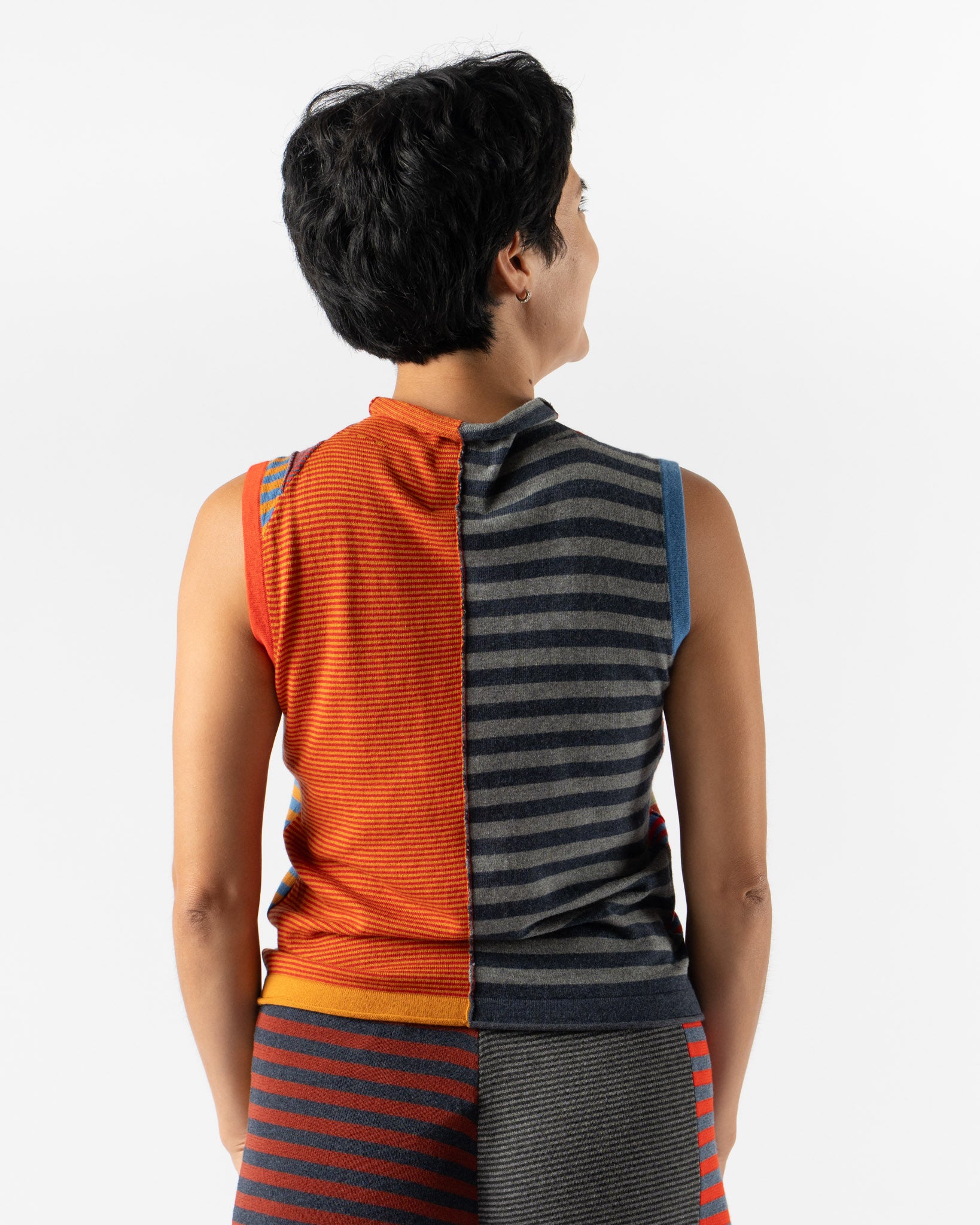 YanYan Mismatch Stripe Mockneck Tank in Red Multi