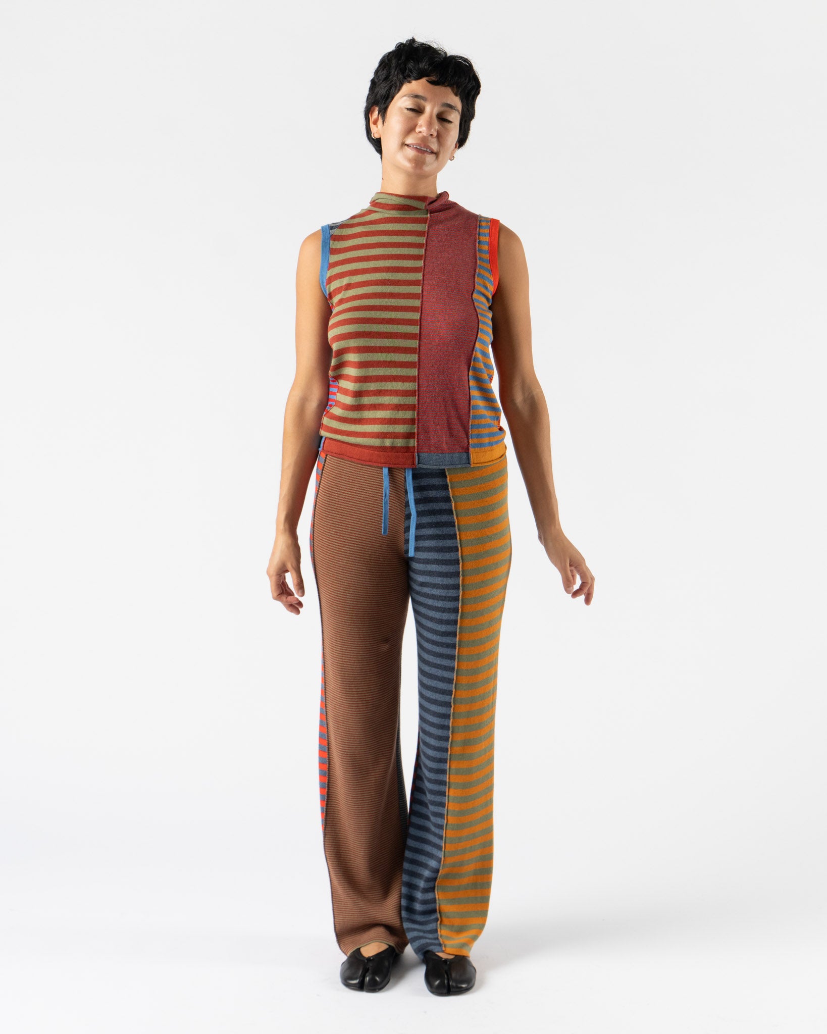 YanYan Mismatch Stripe Mockneck Tank in Red Multi