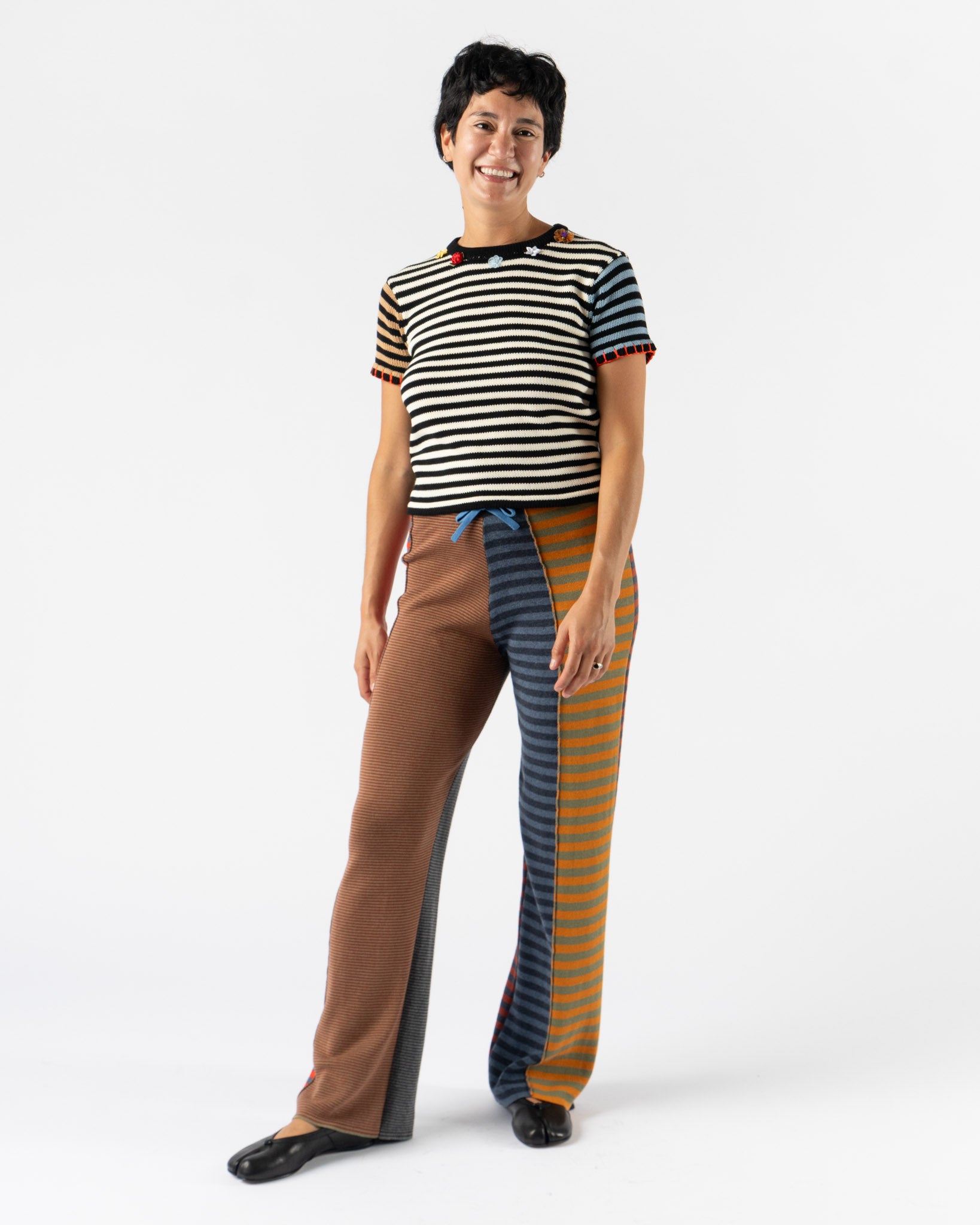 YanYan Mismatch Stripe Pant in Red Multi