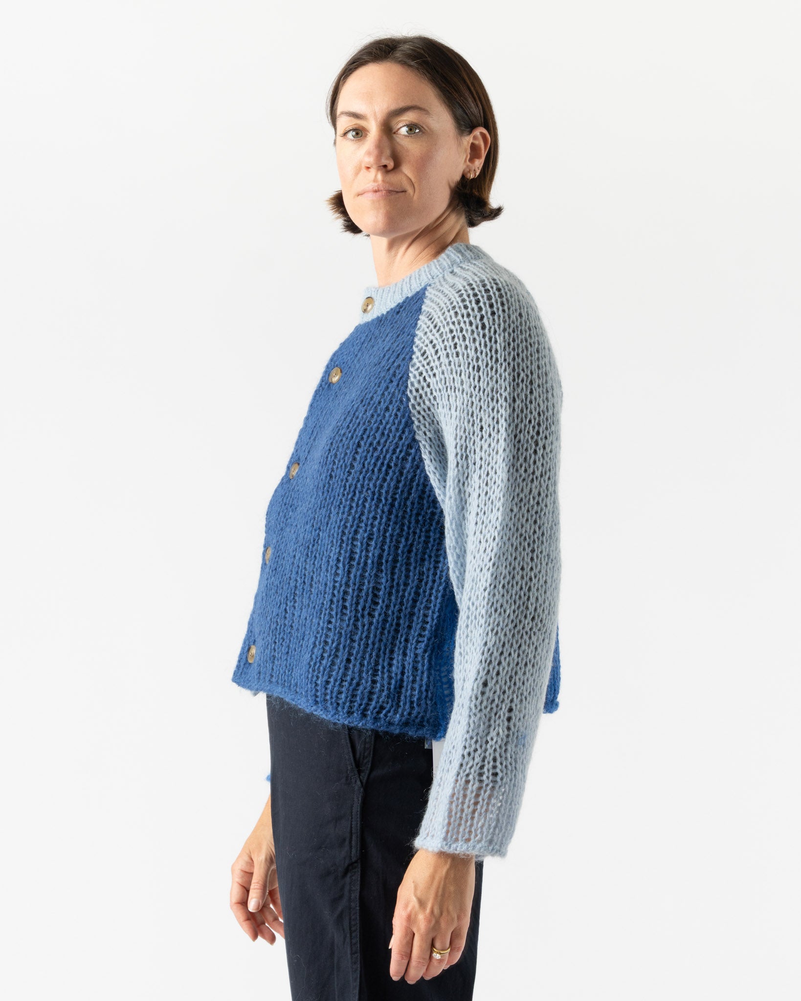 Beams Boy Mohair Crazy Cardigan in Blue
